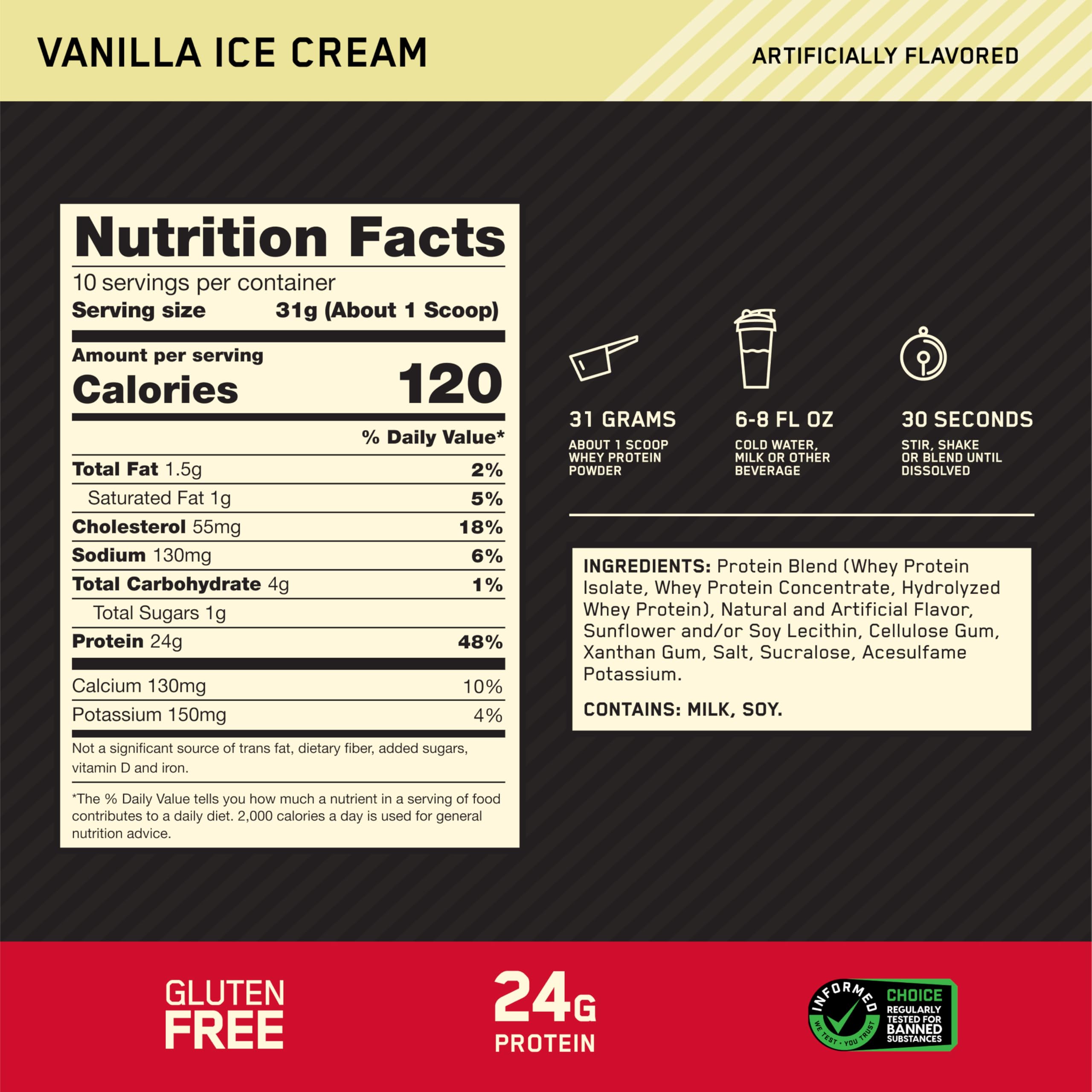 Whey Protein Powder Vanilla Ice Cream 100% Whey 0.68 lb
