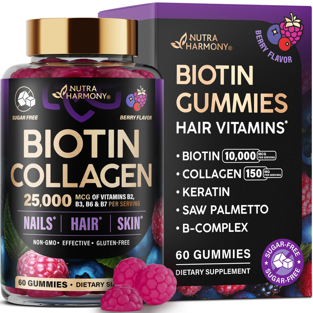 Biotin Gummies 10000mcg Collagen Hair Growth 60 Count