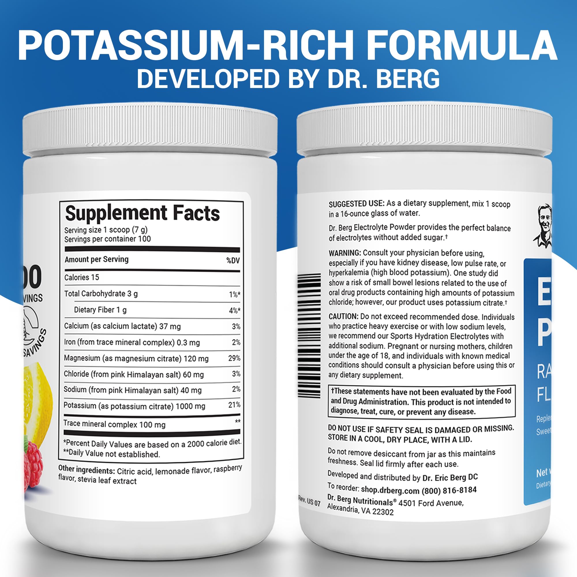 Electrolyte Powder 1000mg Potassium – Zero Sugar, 100 Servings