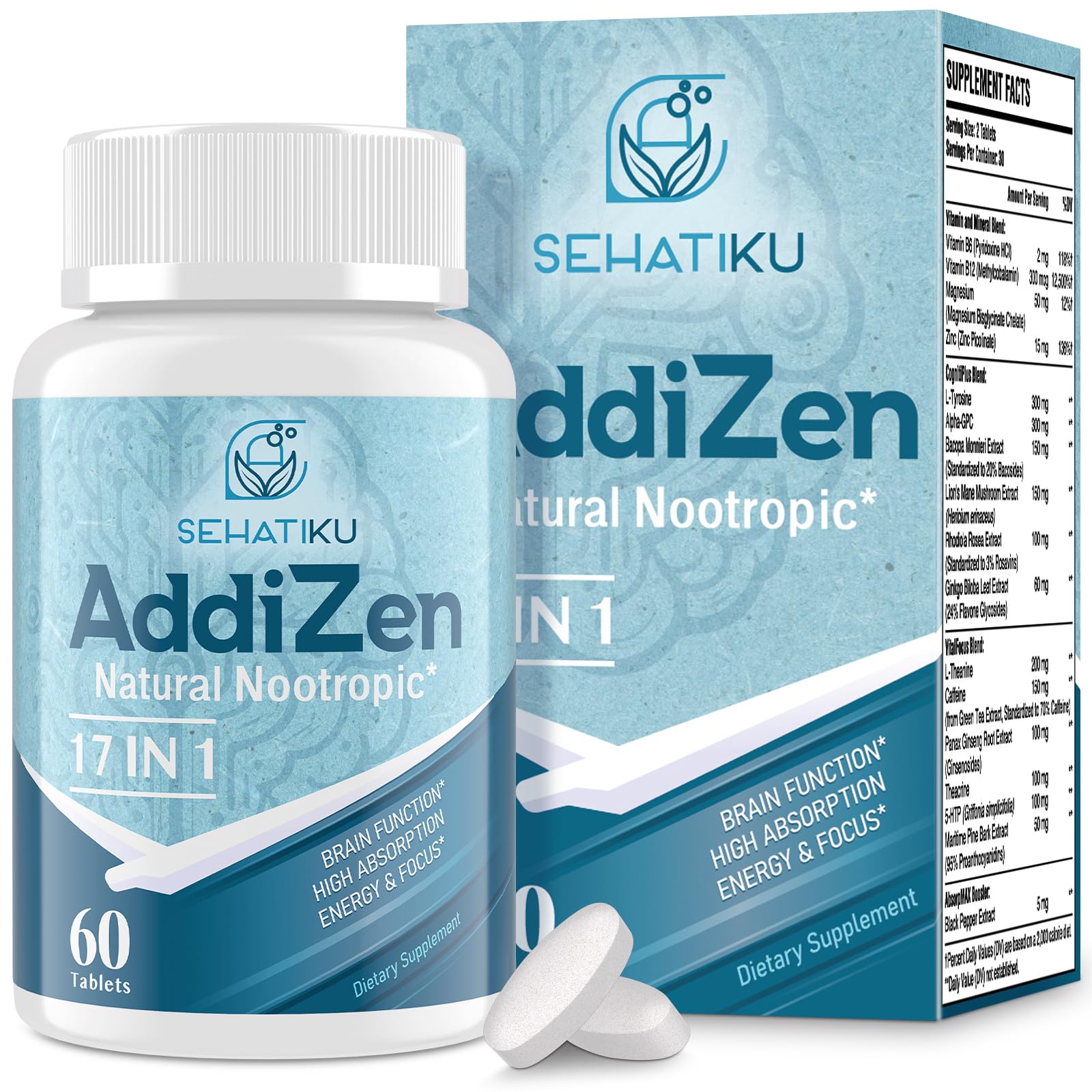 Brain Supplement for Memory, Focus & Cognitive Energy Support Tablets