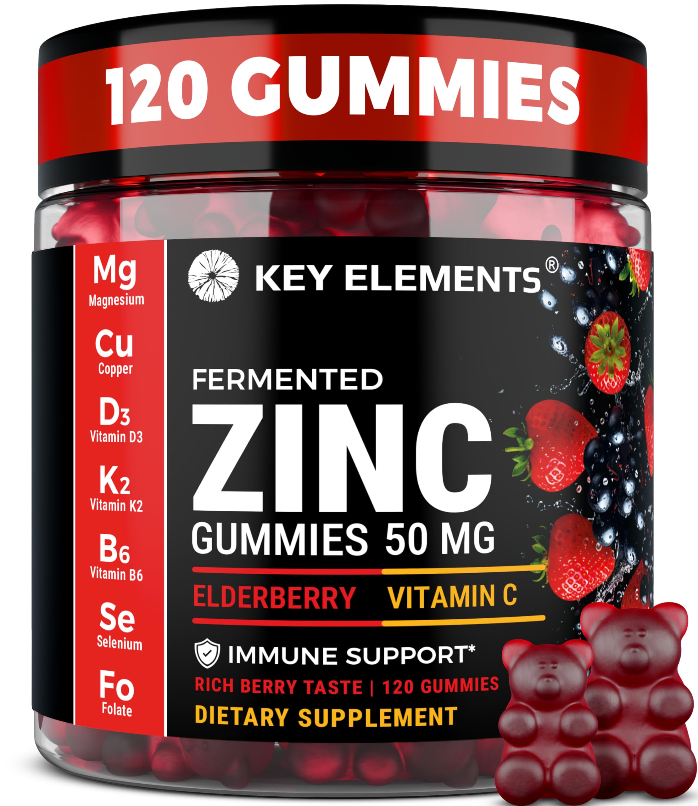 Zinc 50mg Immune Support Gummies with Elderberry & Vitamin C – 120