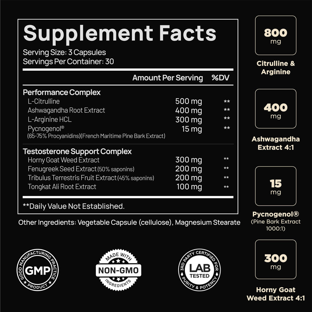 Testosterone Booster for Men with Ashwagandha & Tongkat Ali – 60 Ct