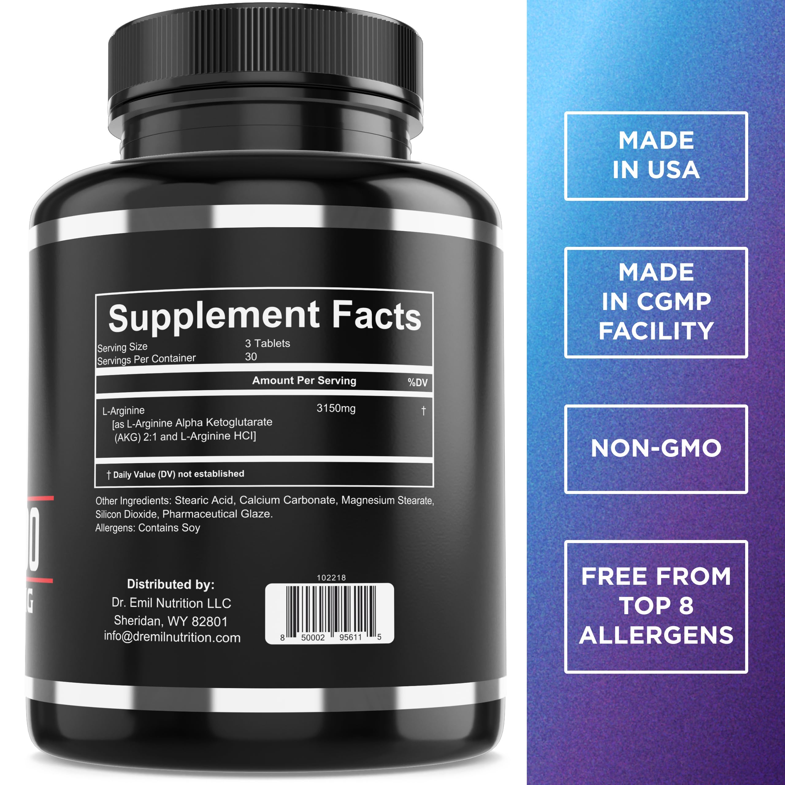 L-Arginine 3150 mg Supplement – Nitric Oxide & Endurance, 90 Ct