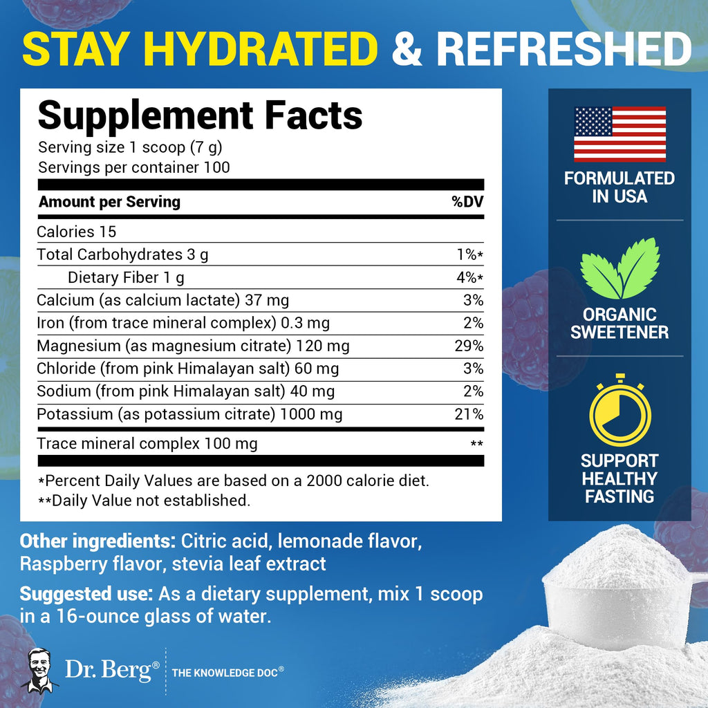 Electrolyte Powder 1000mg Potassium – Zero Sugar, 100 Servings