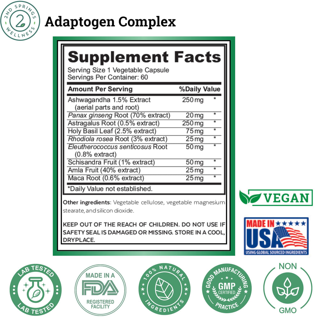 Adaptogen Complex Supplement for Energy, Calm & Adrenal Support – 60 Ct