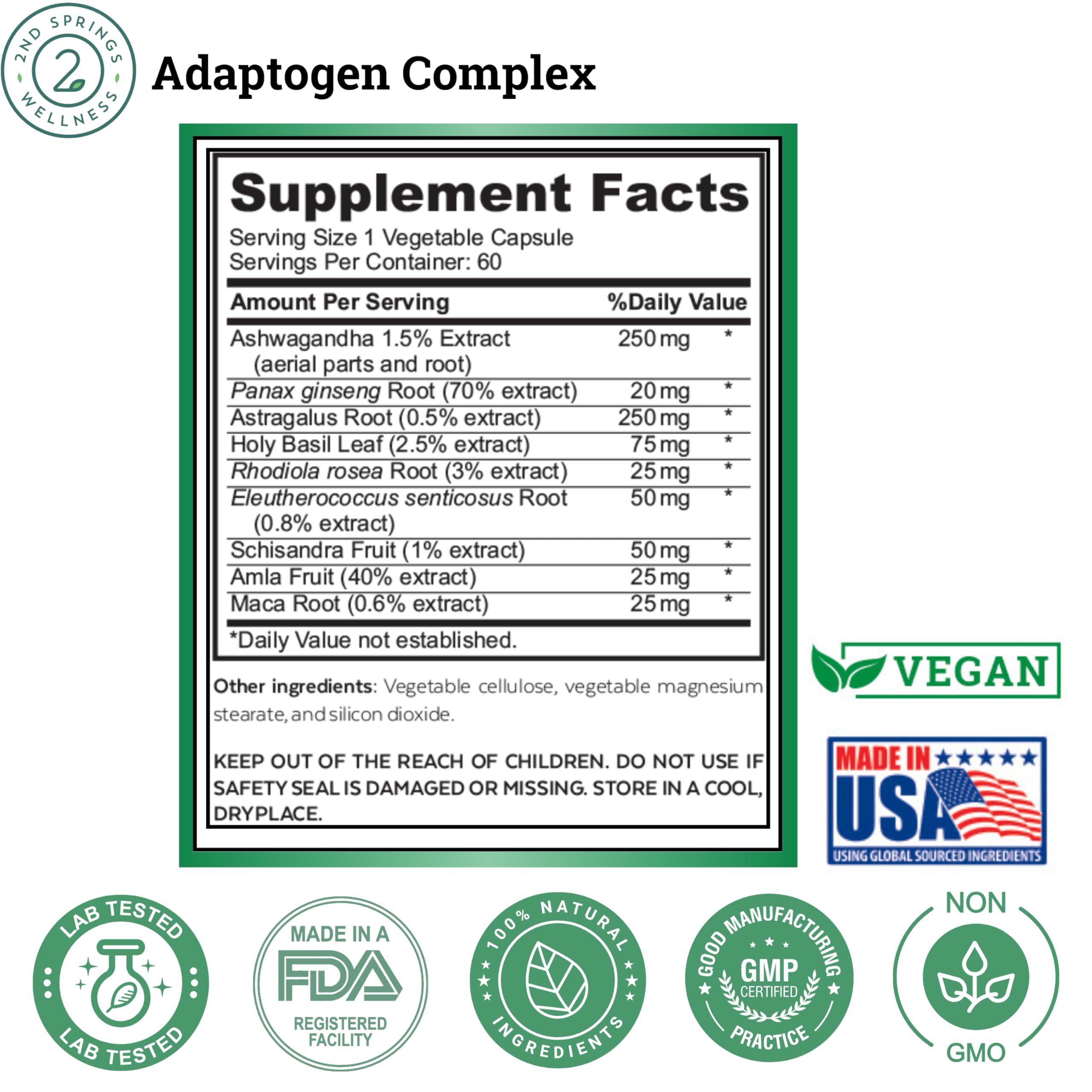 Adaptogen Complex Supplement for Energy, Calm & Adrenal Support – 60 Ct