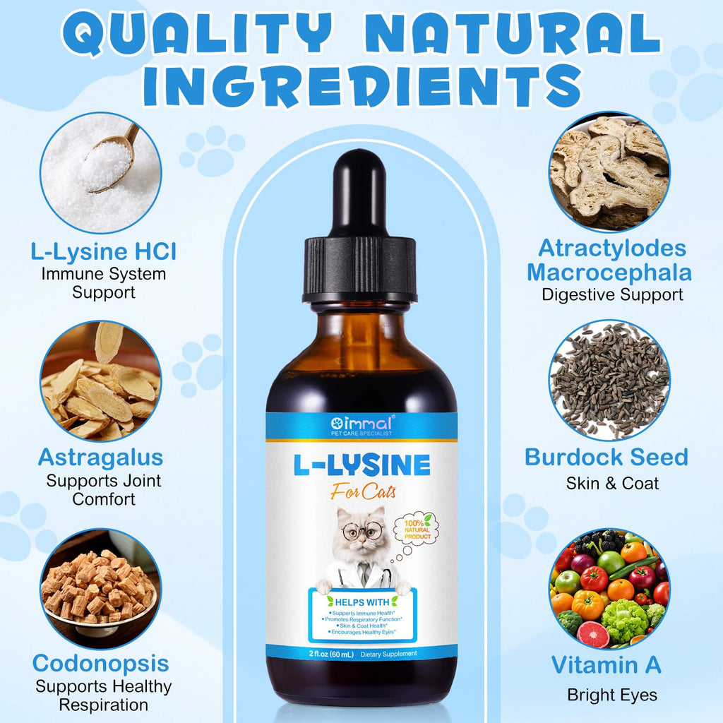 L-Lysine Liquid Drops for Cats – Immune & Respiratory Support 2oz
