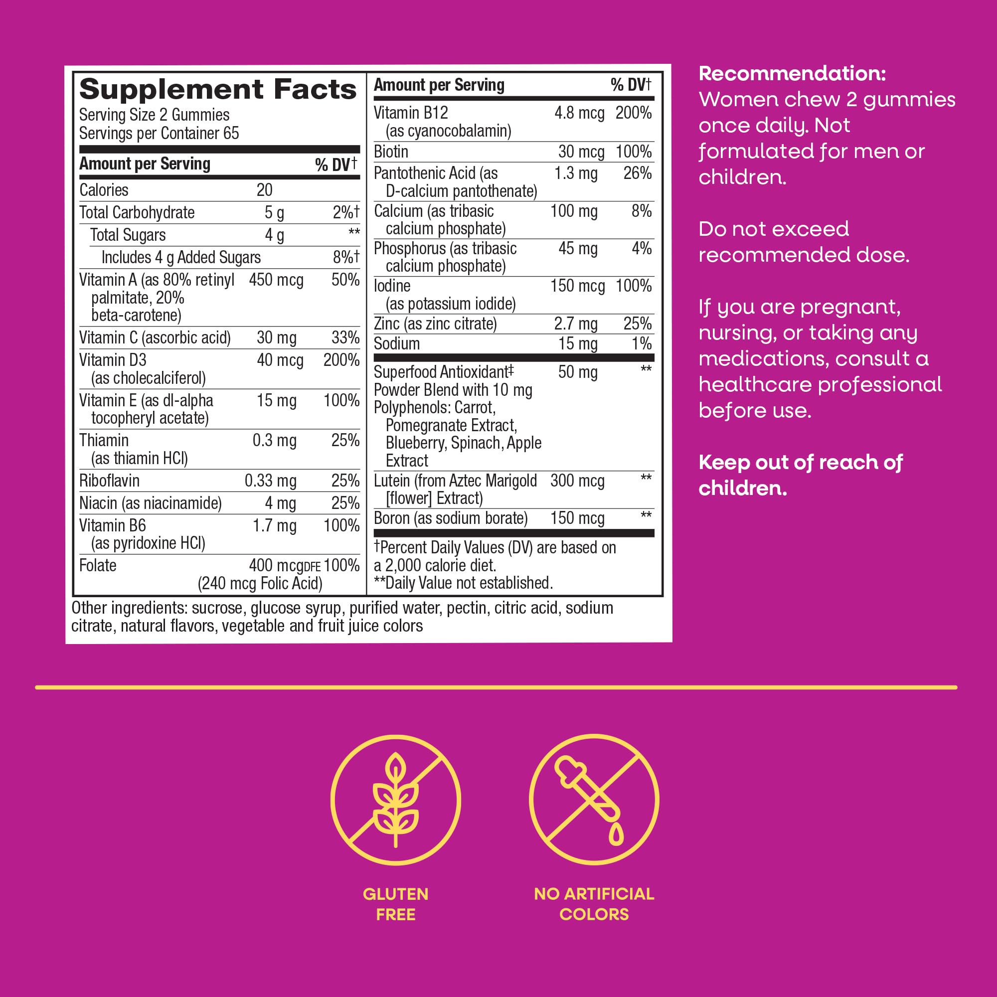 Women’s 50+ Multivitamin Gummies B Vitamins D3 130 Count