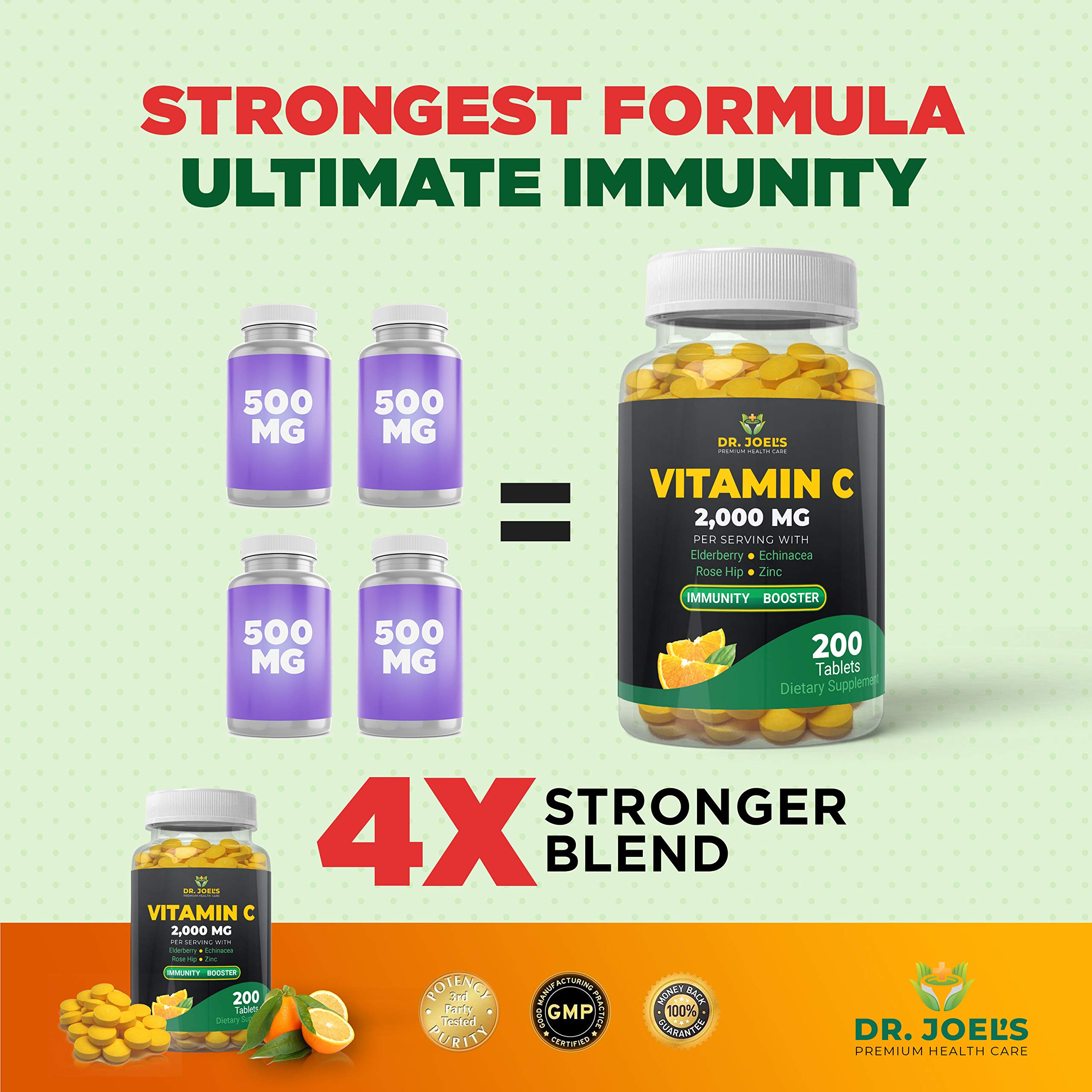 Vitamin C 2000mg Tablets with Zinc & Elderberry for Immune Support 200 Ct