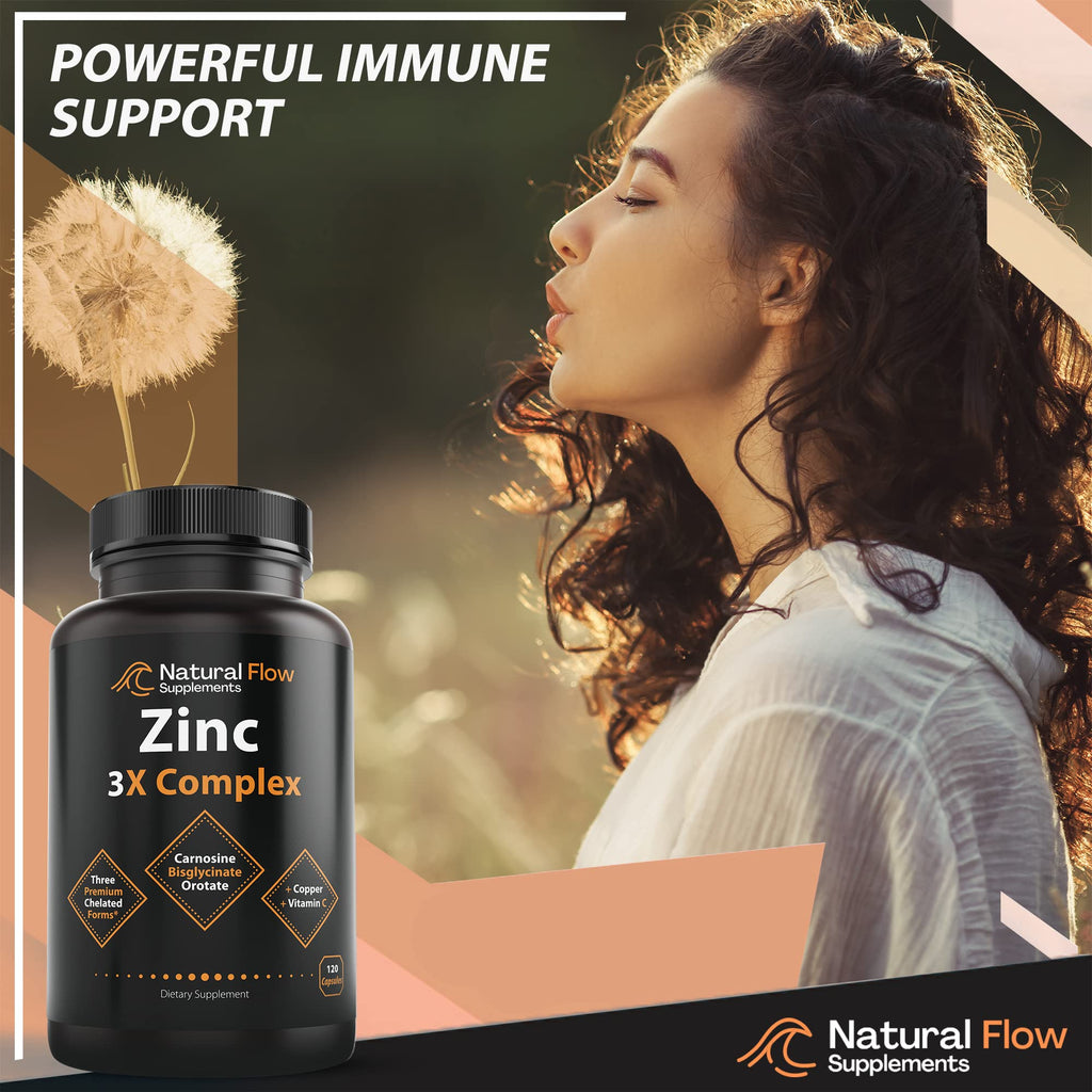 Zinc Complex Capsules with Copper & Vitamin C for Immune & Skin Support 120 Ct