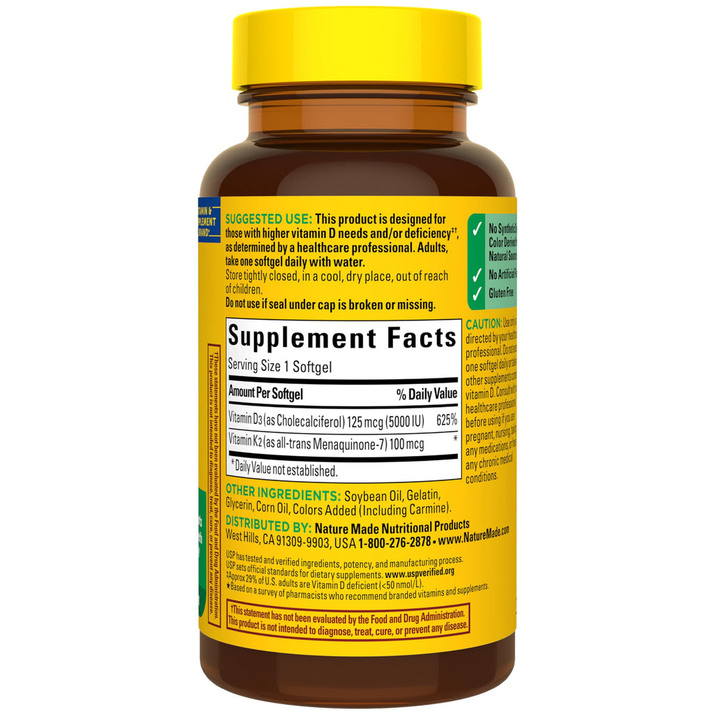 Vitamin D3 5000 IU with K2 – Bone & Immune Support, 30 Softgels