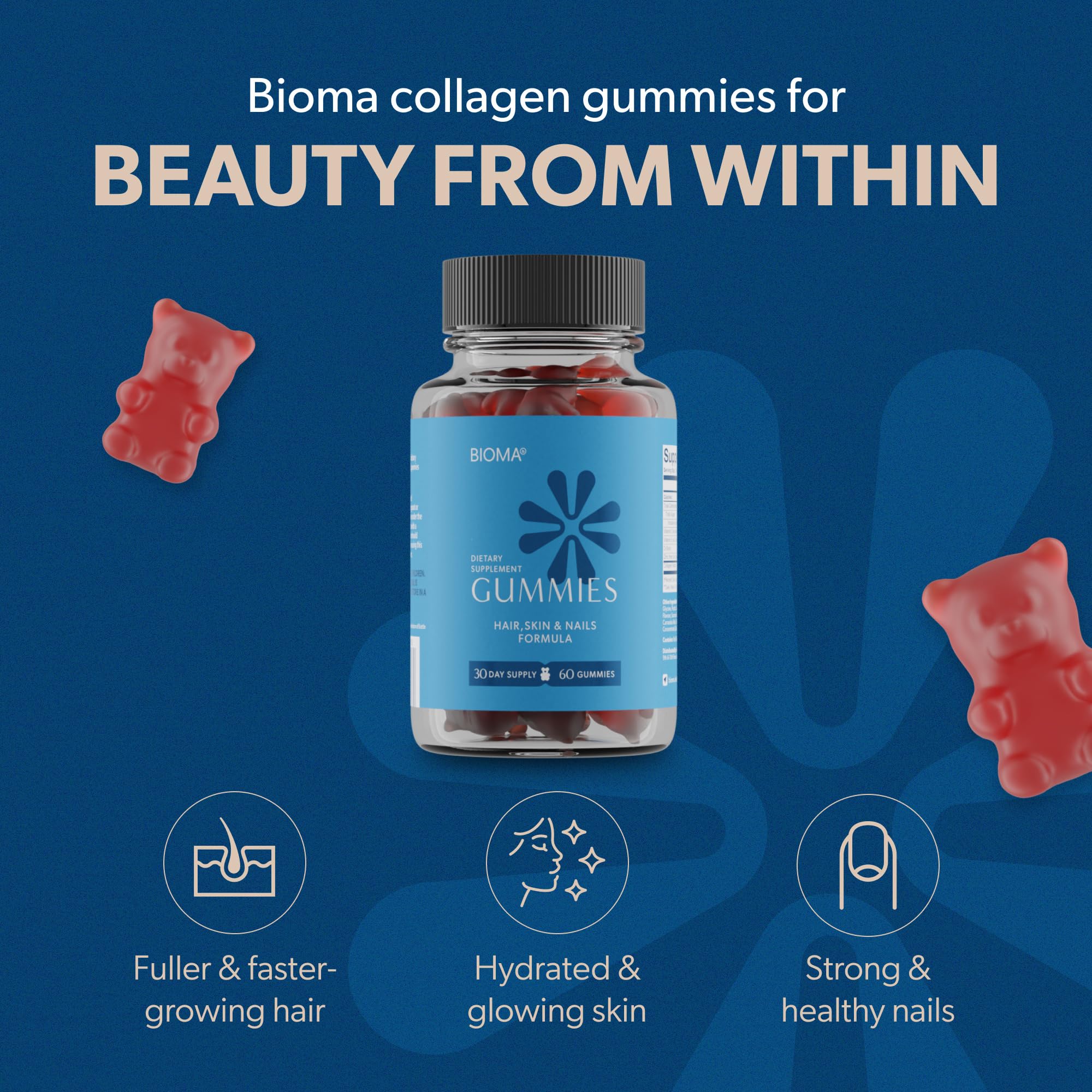 Hair Skin Nails Gummies Biotin Collagen Zinc 60 Count