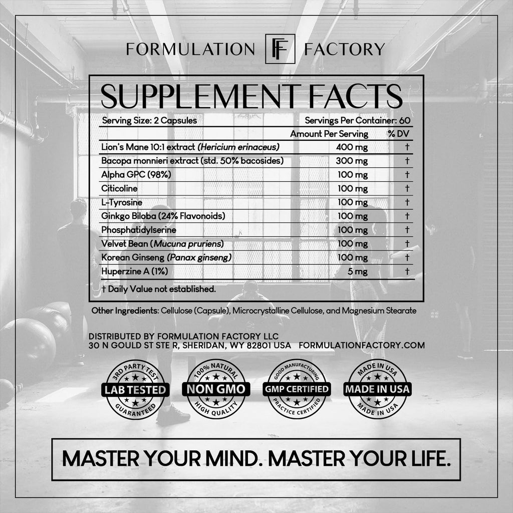 Nootropic Brain Supplement with Lion’s Mane & Alpha GPC for Focus & Memory Support