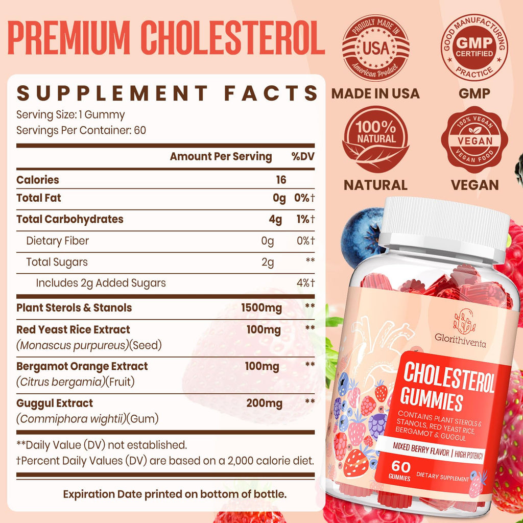 Cholesterol Support Gummies with Plant Sterols & Bergamot for Heart Health 60 Ct