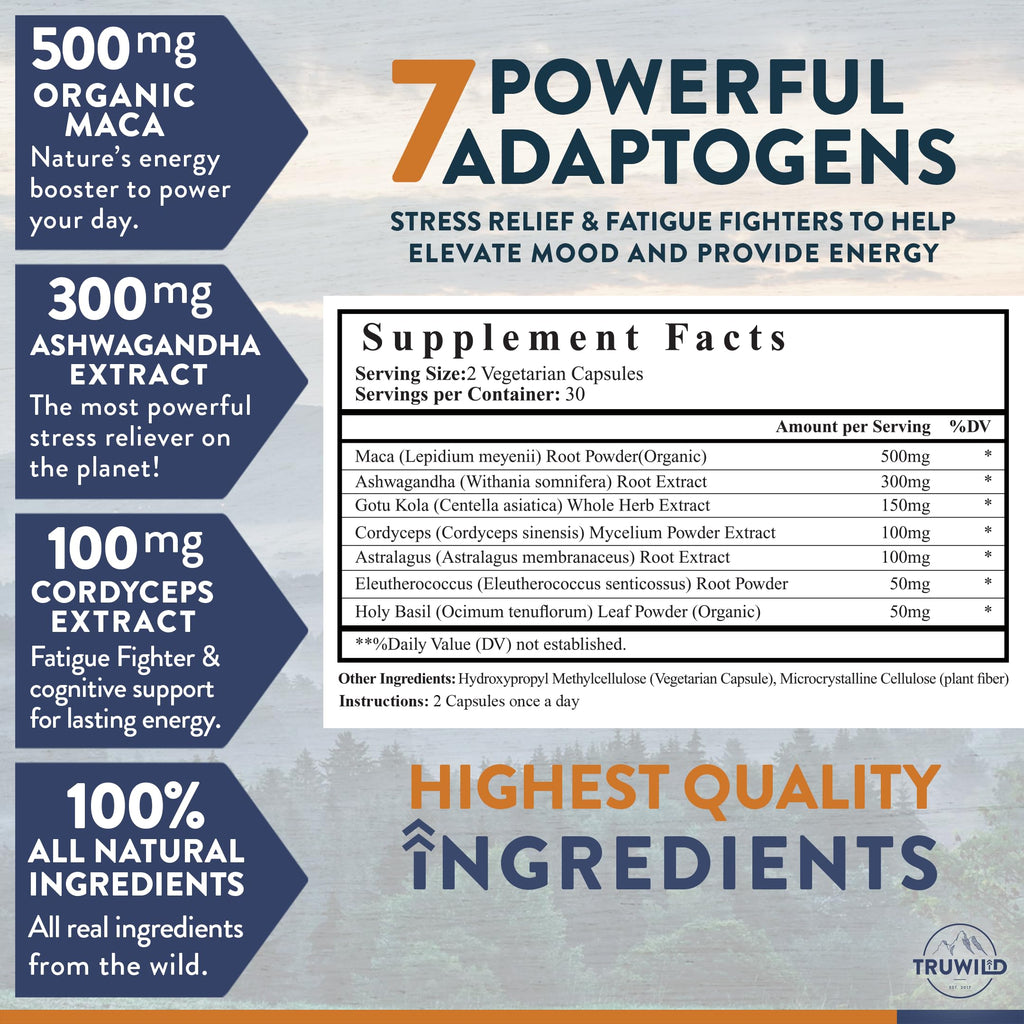 Adaptogen Mushroom Blend Capsules – Energy & Stress Support, 60 Ct