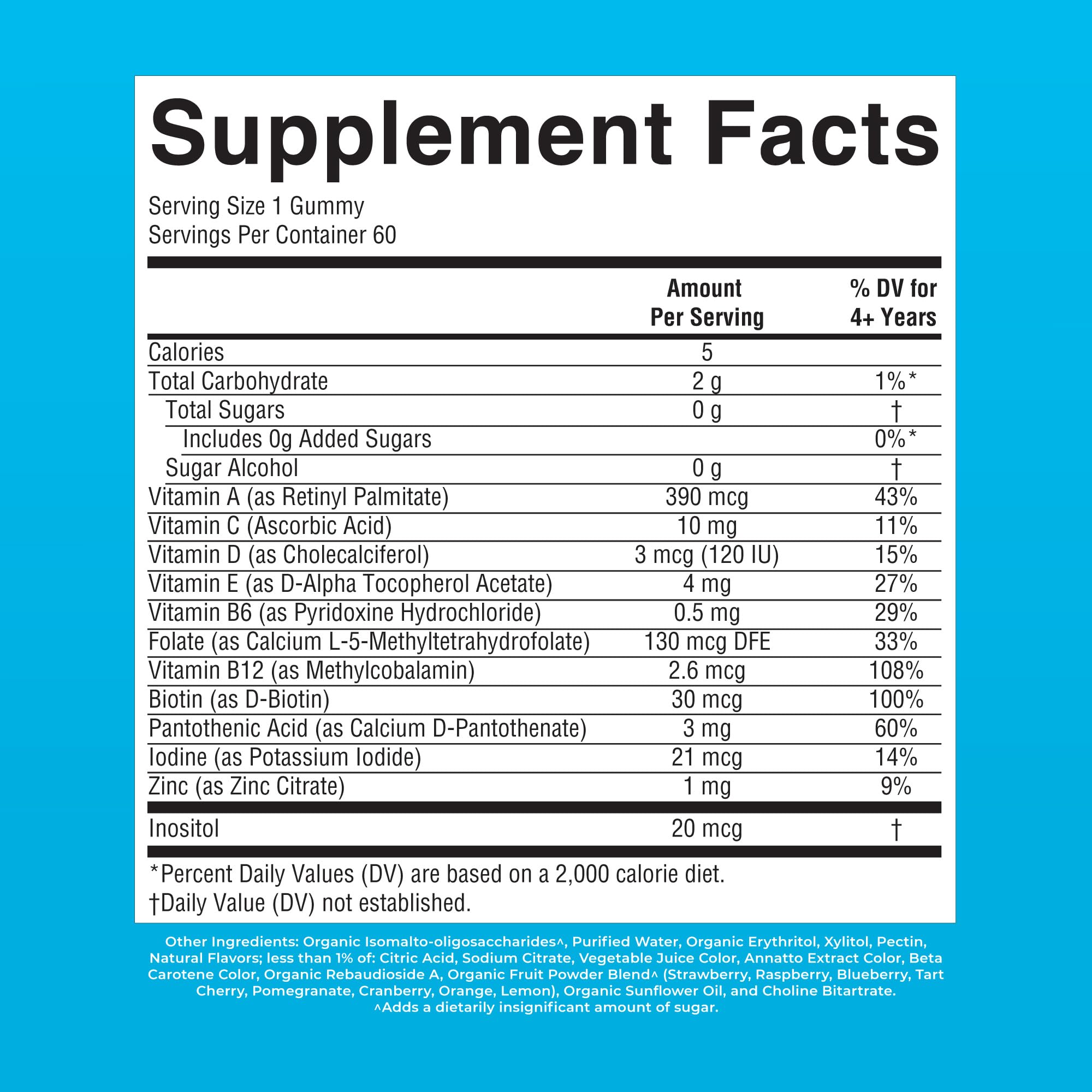 Kids Sugar Free Multivitamin Gummies Daily Support 60 Count