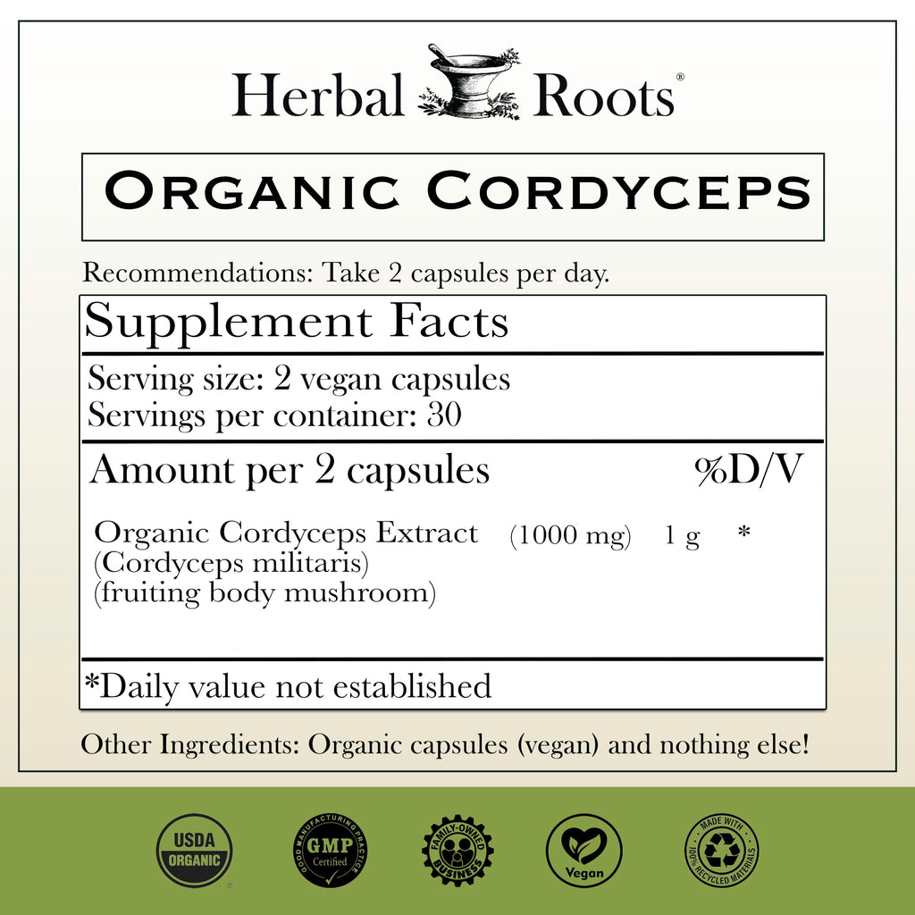 Organic Cordyceps Mushroom Capsules – Energy & Immune Support, 60 Ct