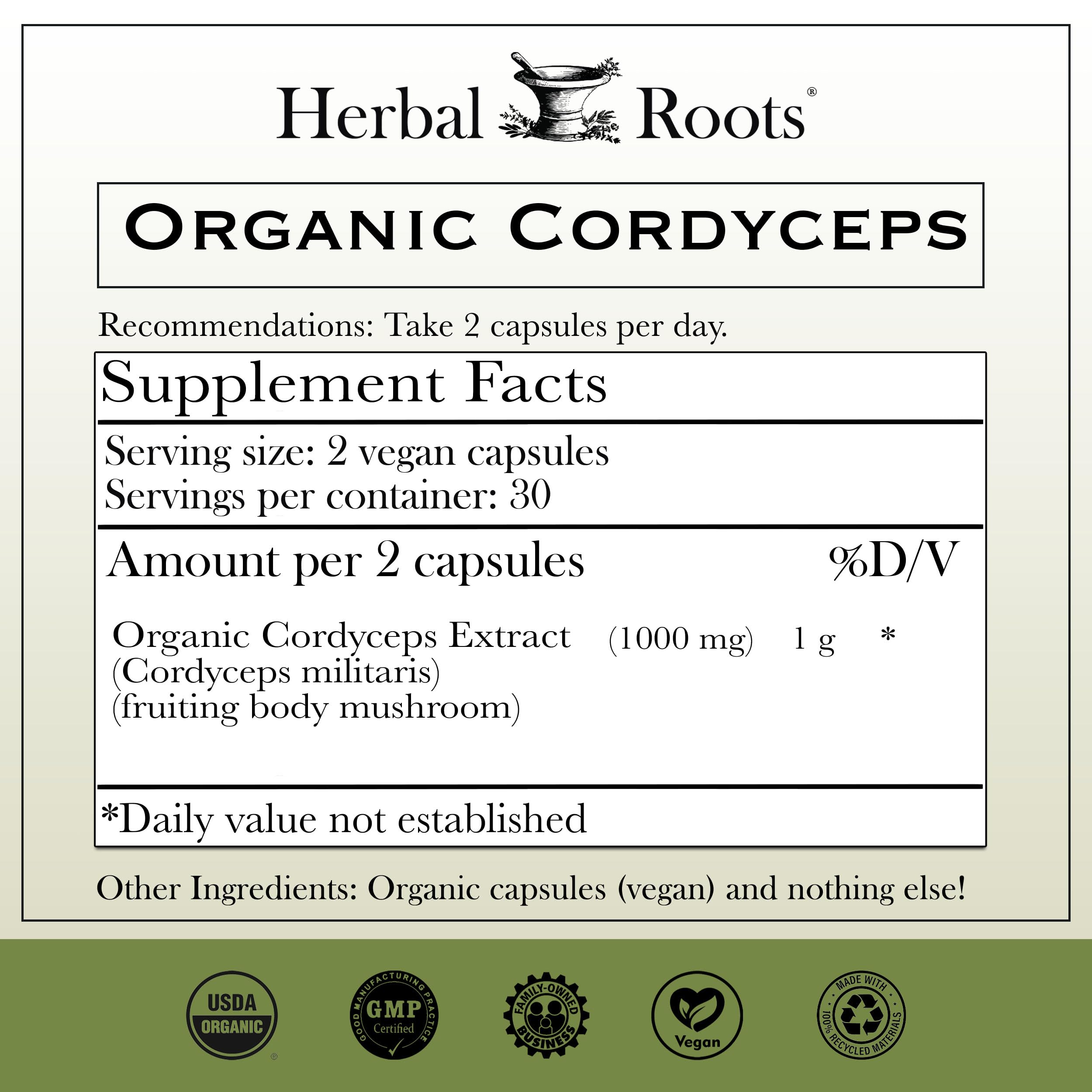 Organic Cordyceps Mushroom Capsules – Energy & Immune Support, 60 Ct