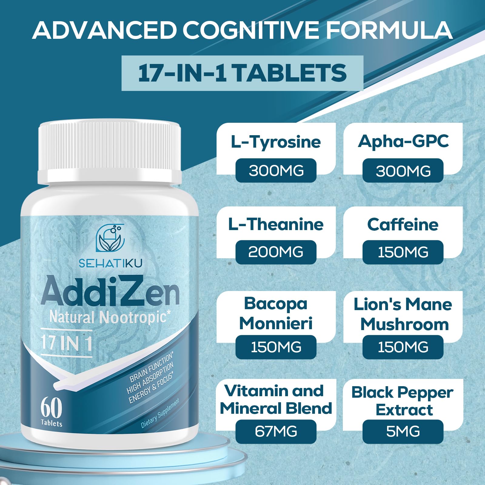 Brain Supplement for Memory, Focus & Cognitive Energy Support Tablets