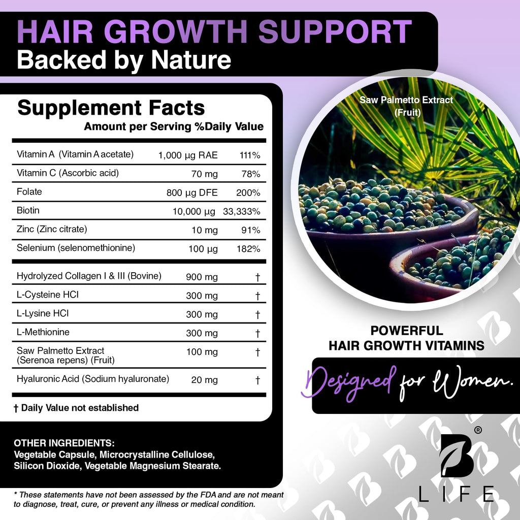 Hair Growth Vitamins Biotin 10000mcg Collagen 120 Capsules
