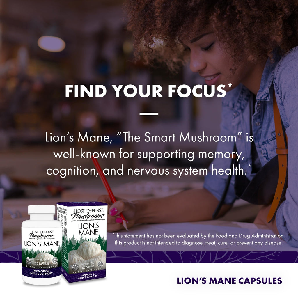 Lion’s Mane Mushroom Capsules for Brain, Focus & Memory Support 120 Ct