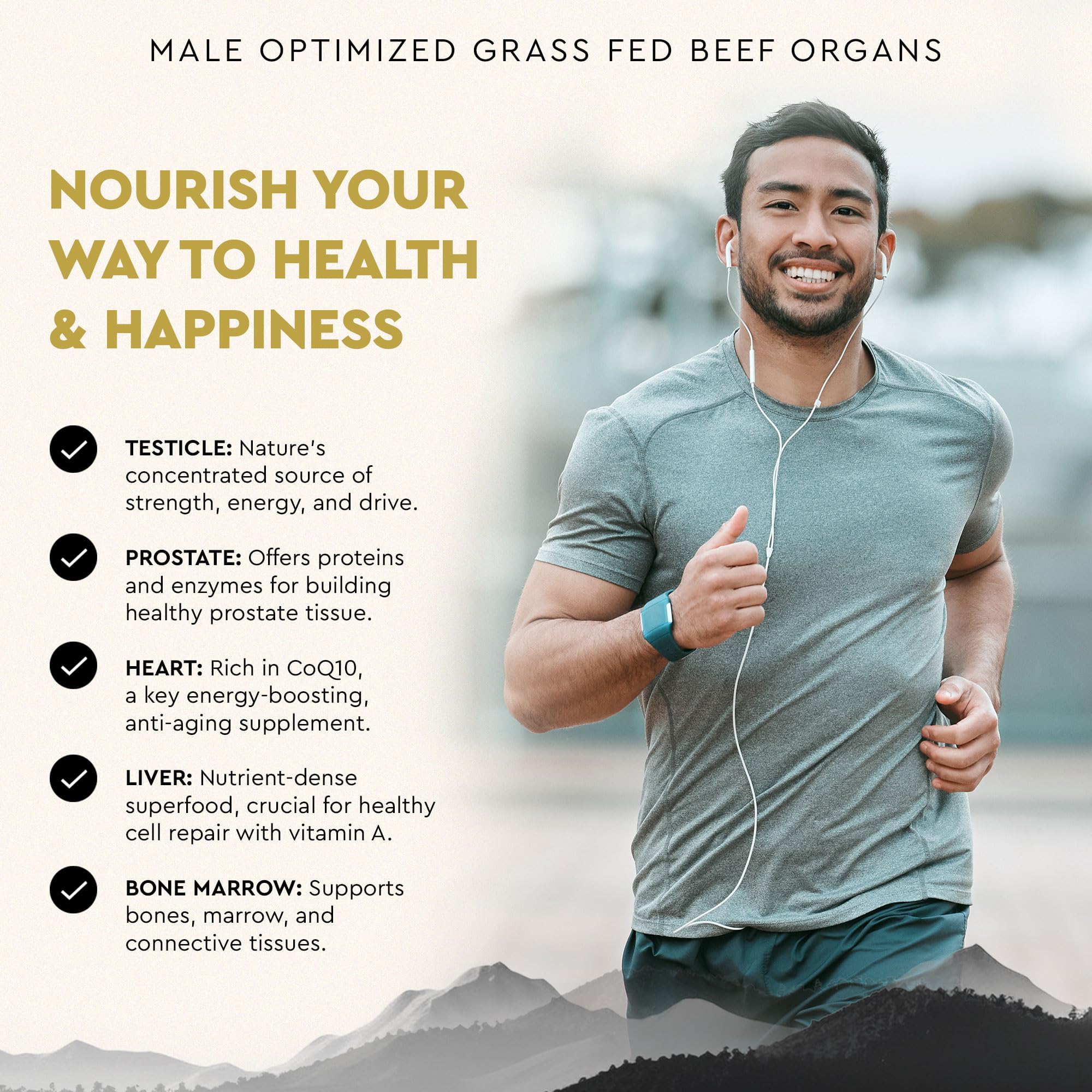 Grass-Fed Beef Organ Testosterone Supplement for Men – Energy & Vitality, 180 Capsules