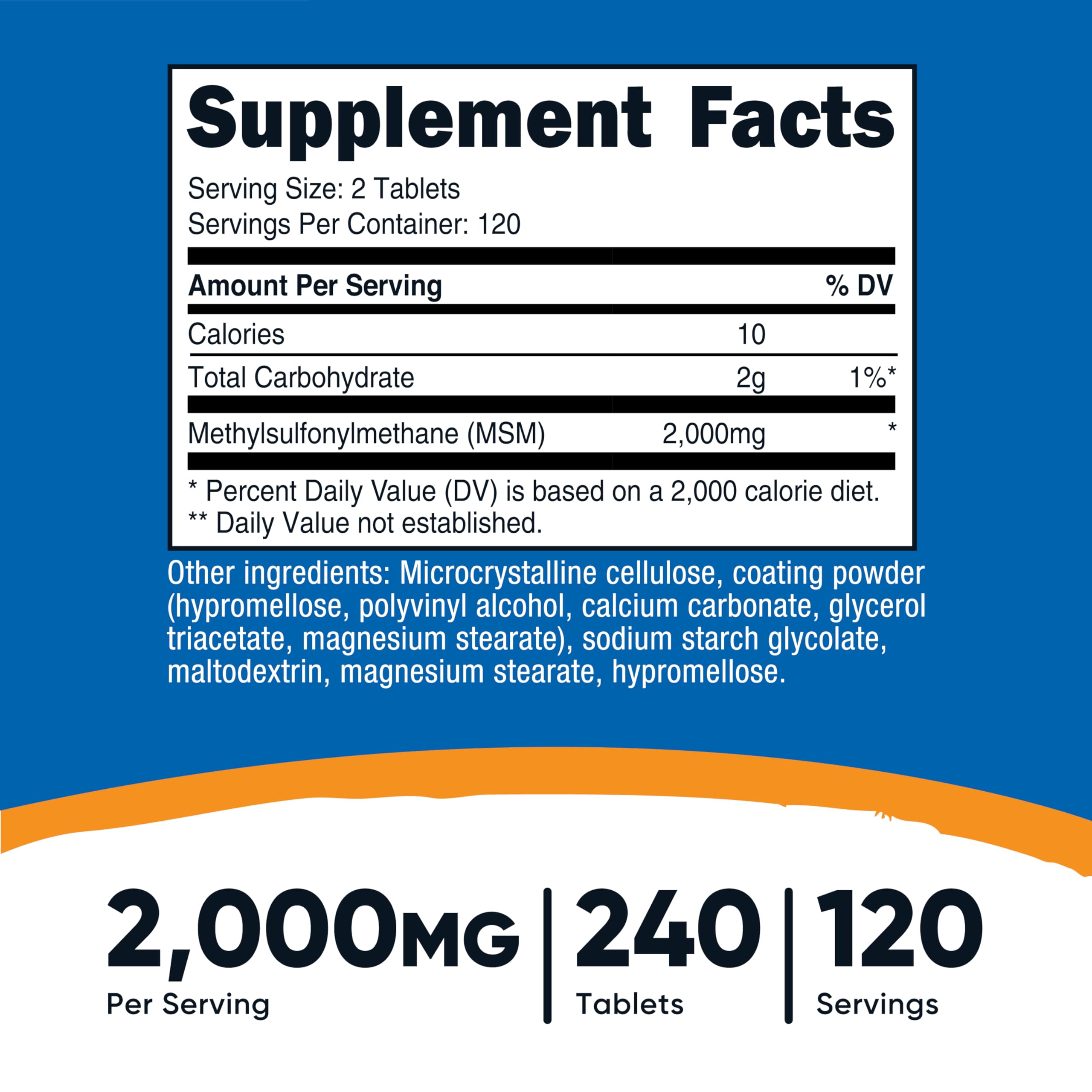 MSM 2000mg Tablets for Joint Health, Mobility & Recovery Support 240 Ct