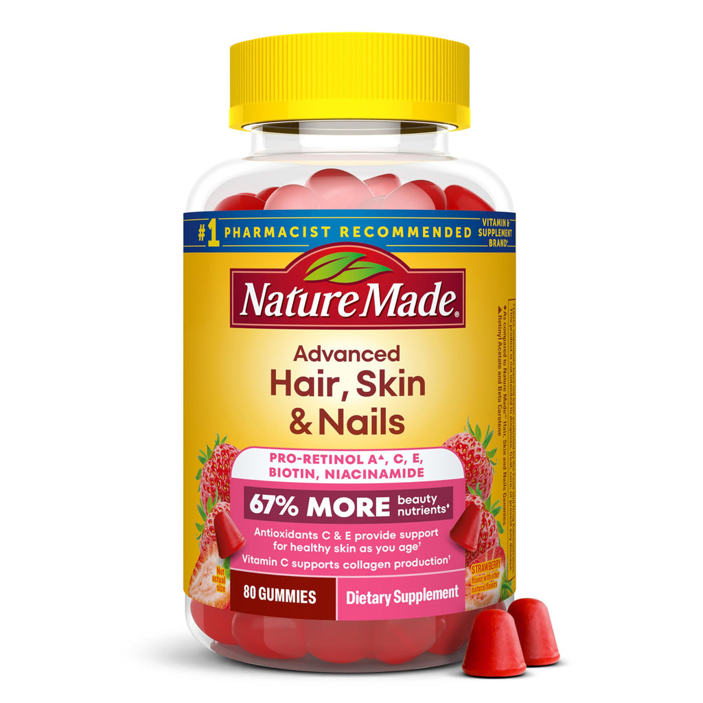 Hair Skin Nails Gummies Biotin Vitamin C E 80 Count