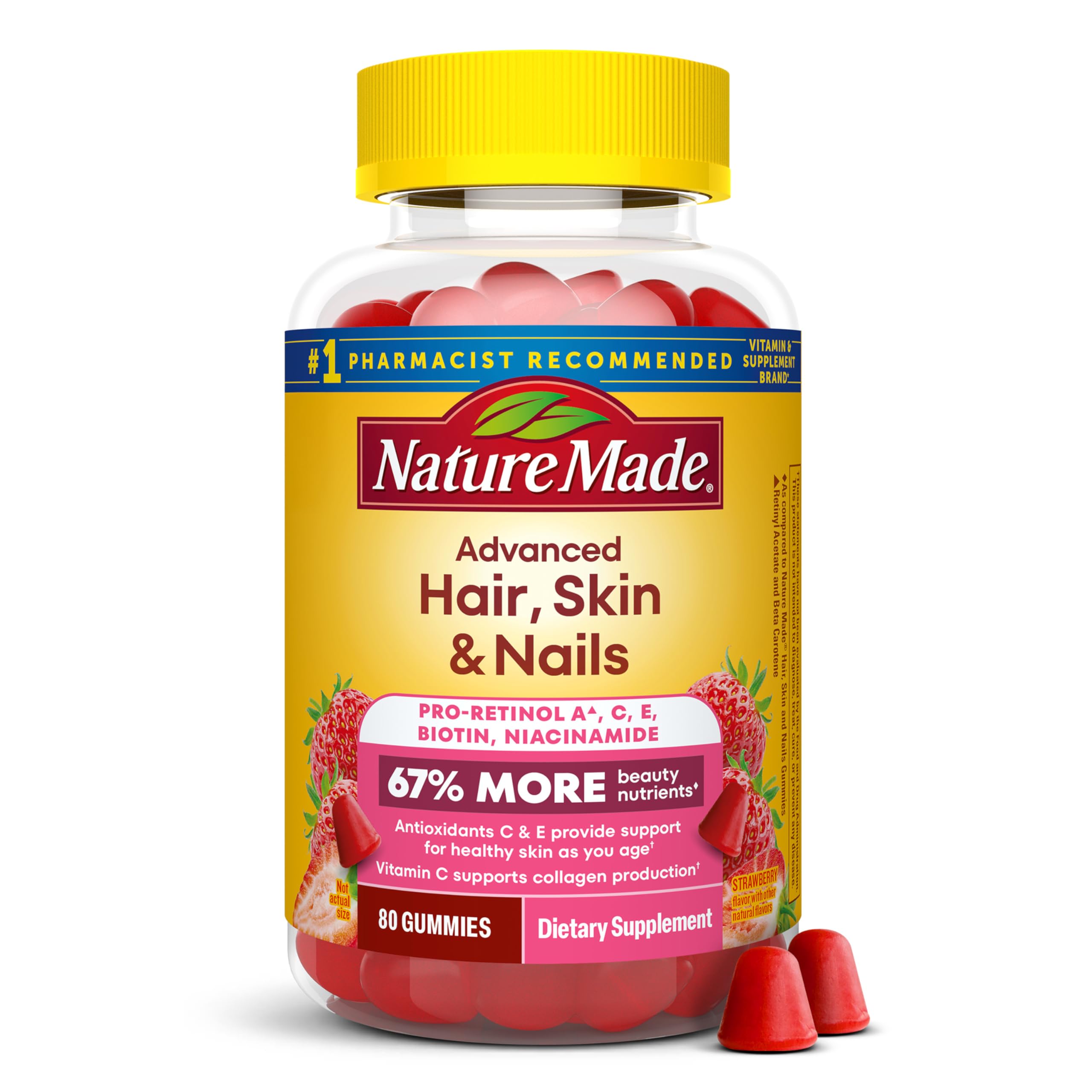 Hair Skin Nails Gummies Biotin Vitamin C E 80 Count