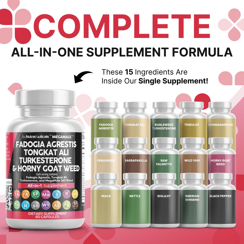 Testosterone Support Supplement with Tongkat Ali & Fadogia for Performance 60 Ct