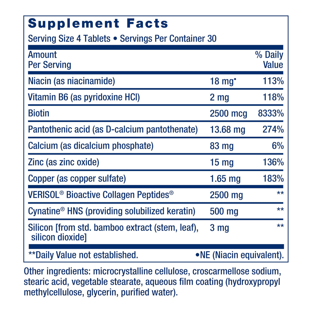 Hair Skin Nails Collagen Vitamins 120 Count