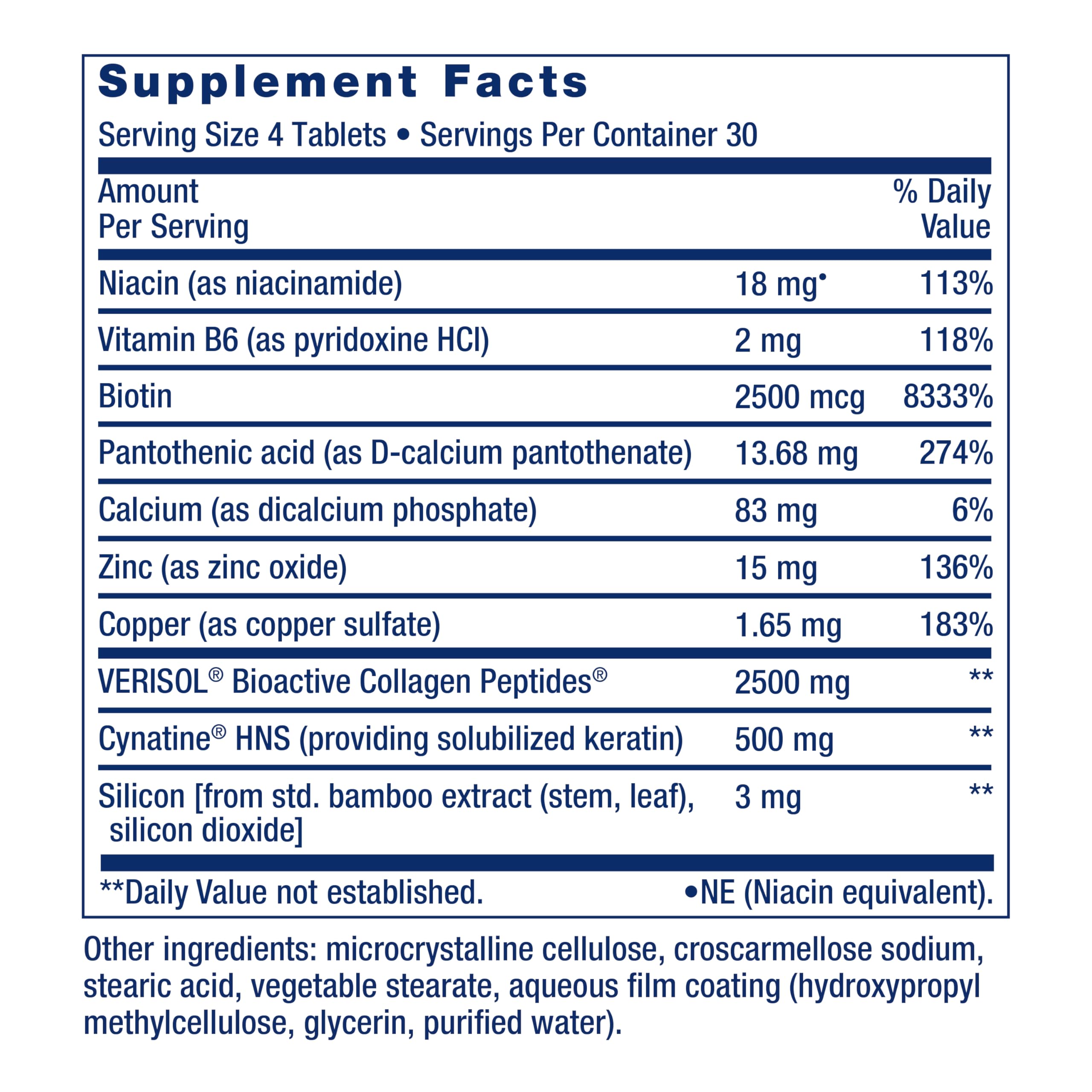 Hair Skin Nails Collagen Vitamins 120 Count