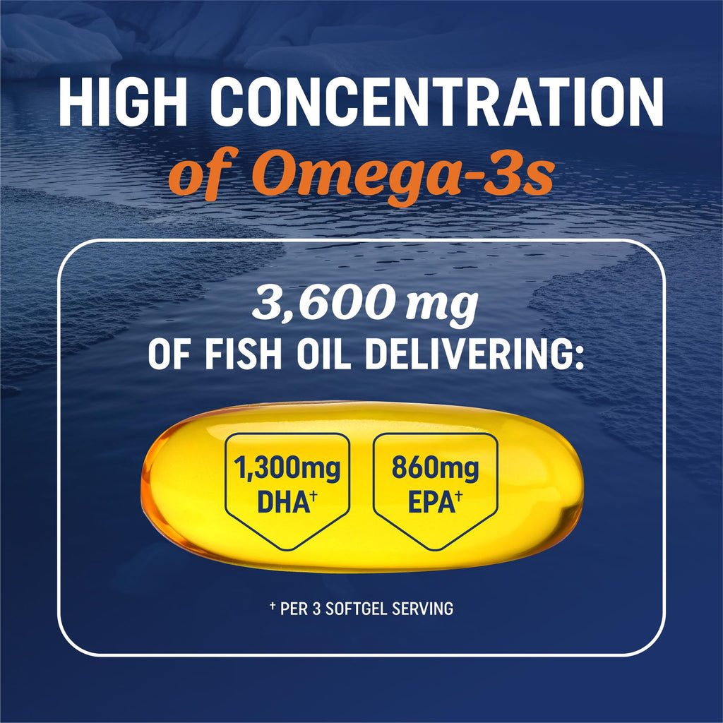 Omega-3 Fish Oil 3600mg High DHA EPA for Heart, Brain & Joint Support