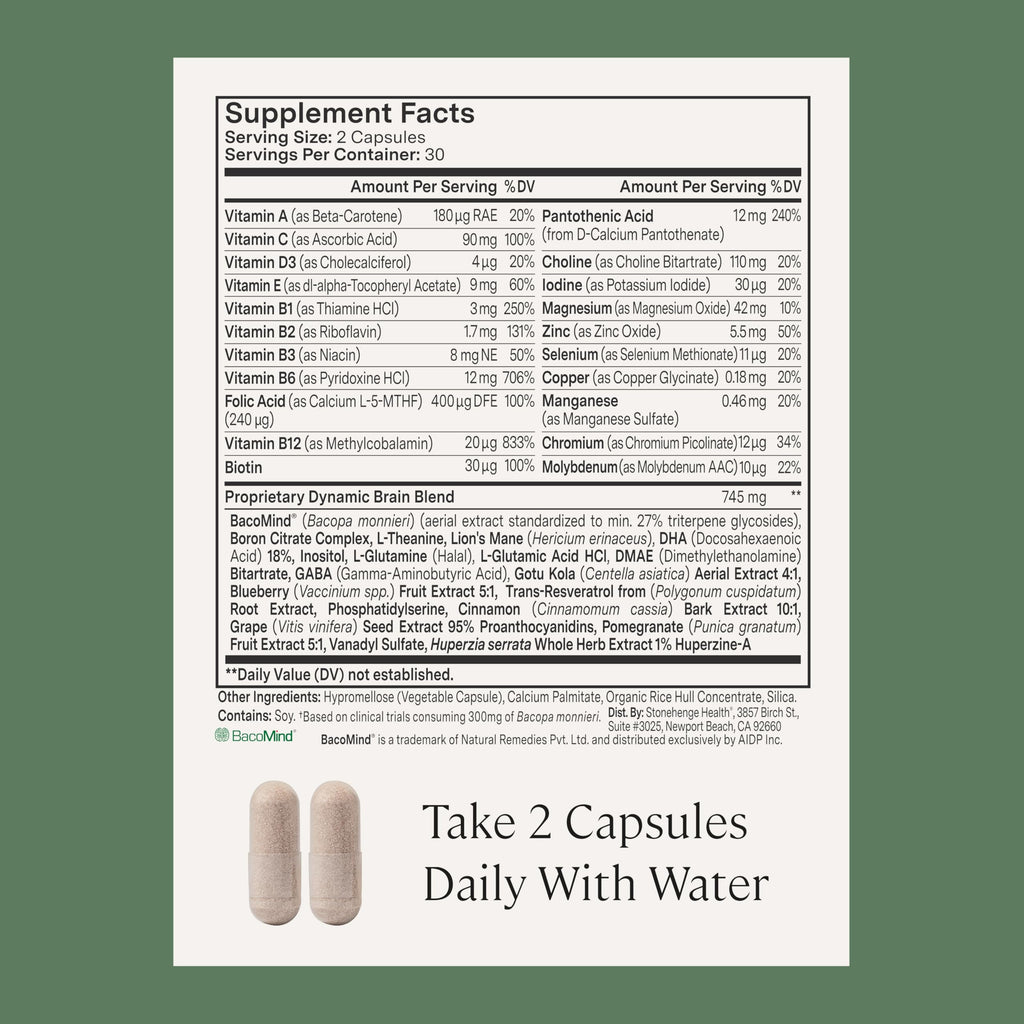 Brain Support Supplement with Bacopa, DHA & Choline for Memory & Focus