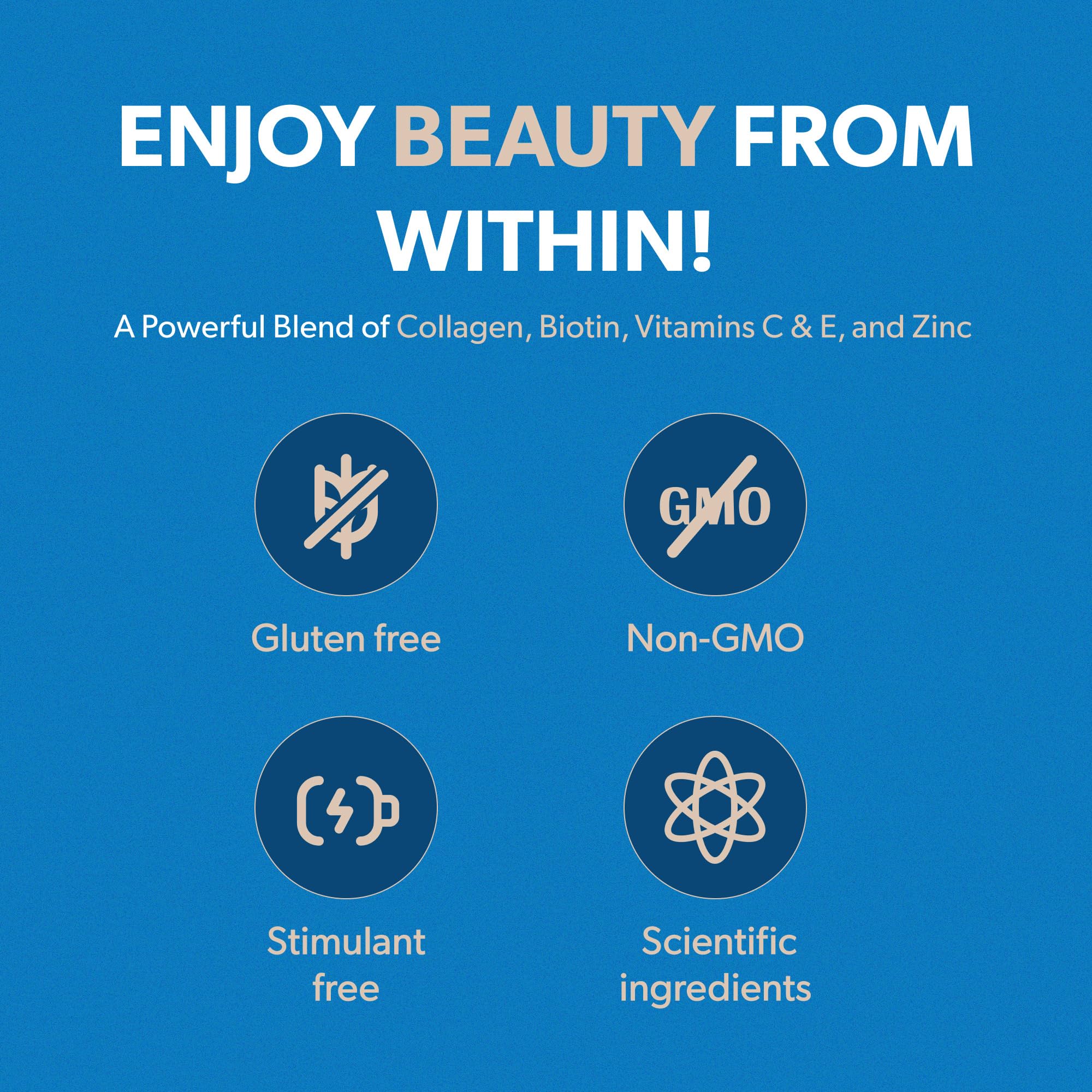 Hair Skin Nails Gummies Biotin Collagen Zinc 60 Count