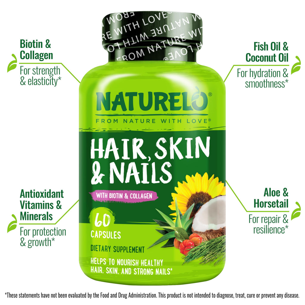Hair Skin Nails Vitamins Biotin 5000mcg Collagen 60 Capsules