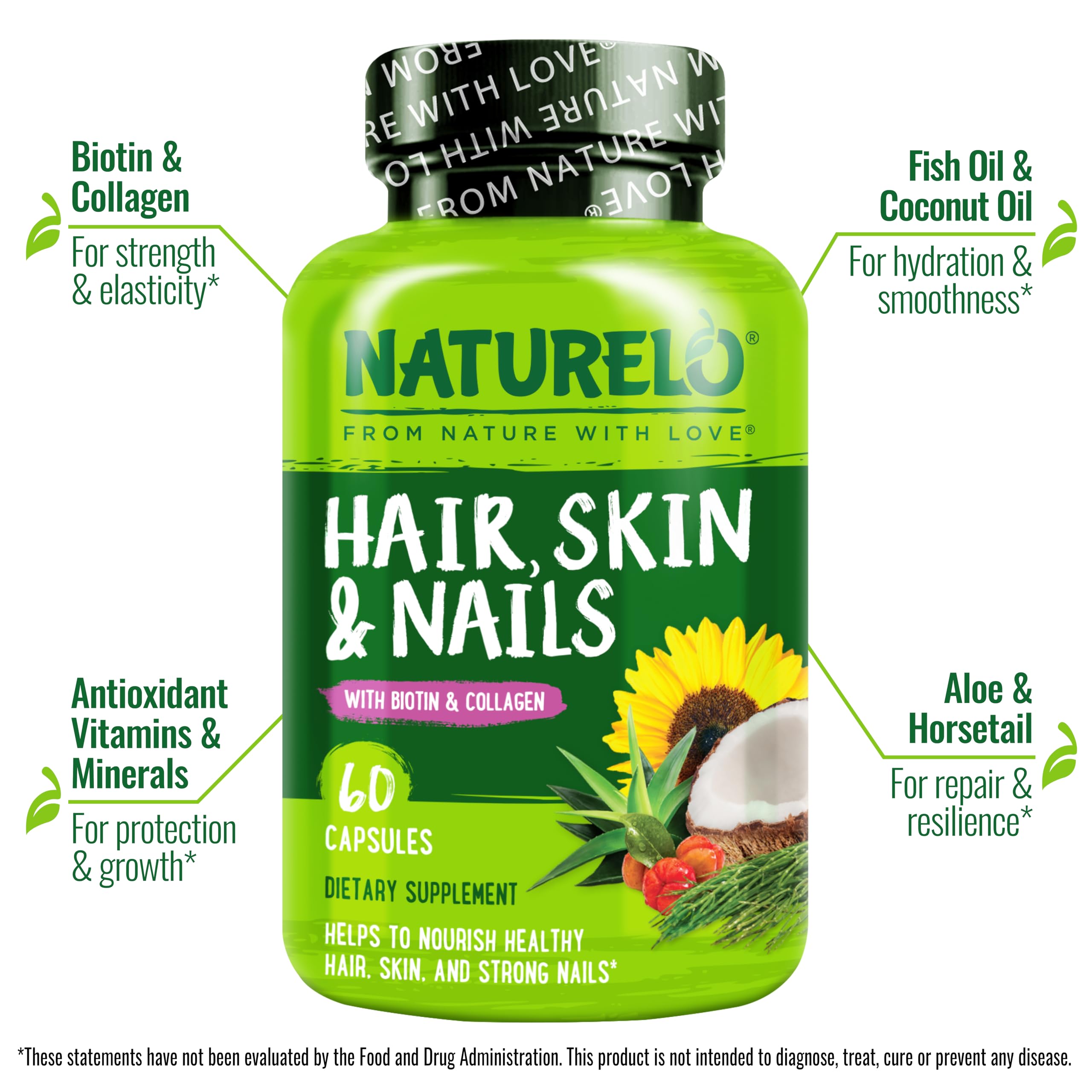 Hair Skin Nails Vitamins Biotin 5000mcg Collagen 60 Capsules