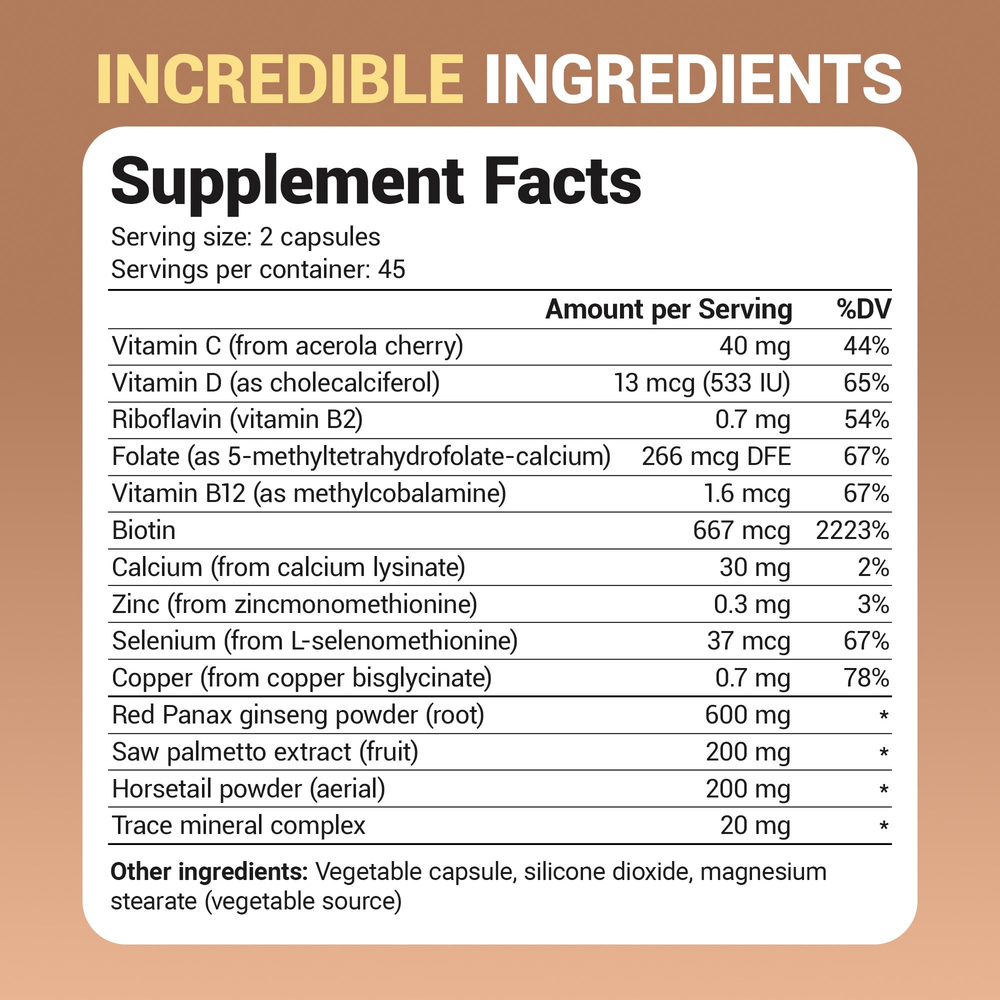 Hair Skin Nails Vitamins Biotin DHT Support 90 Capsules