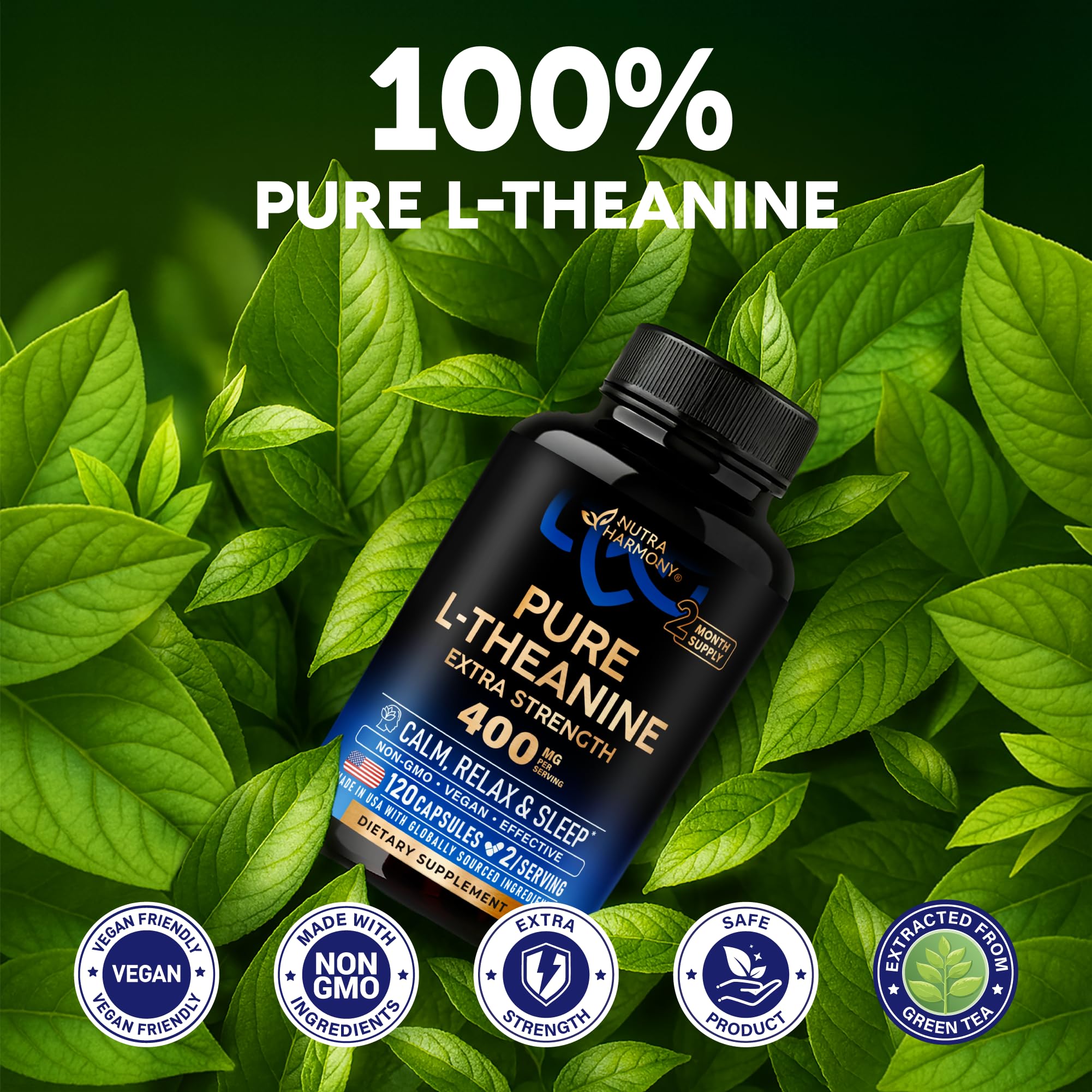 L-Theanine 400mg – Stress Relief & Sleep Support, 120 Capsules