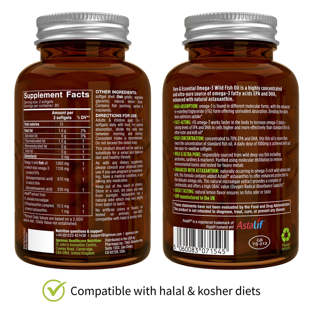 Omega-3 Fish Oil 1360mg EPA DHA for Heart, Brain & Joint Support