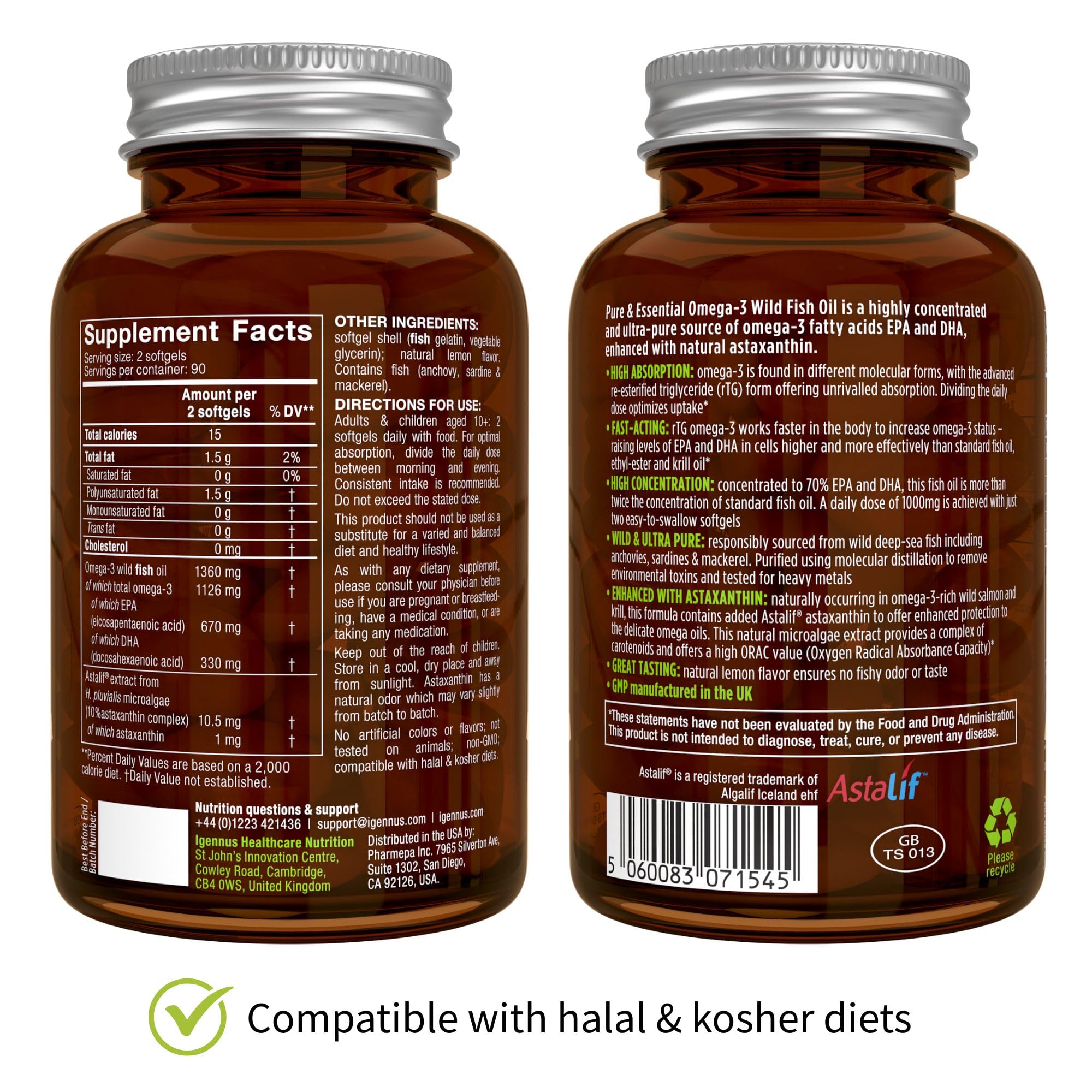 Omega-3 Fish Oil 1360mg EPA DHA for Heart, Brain & Joint Support