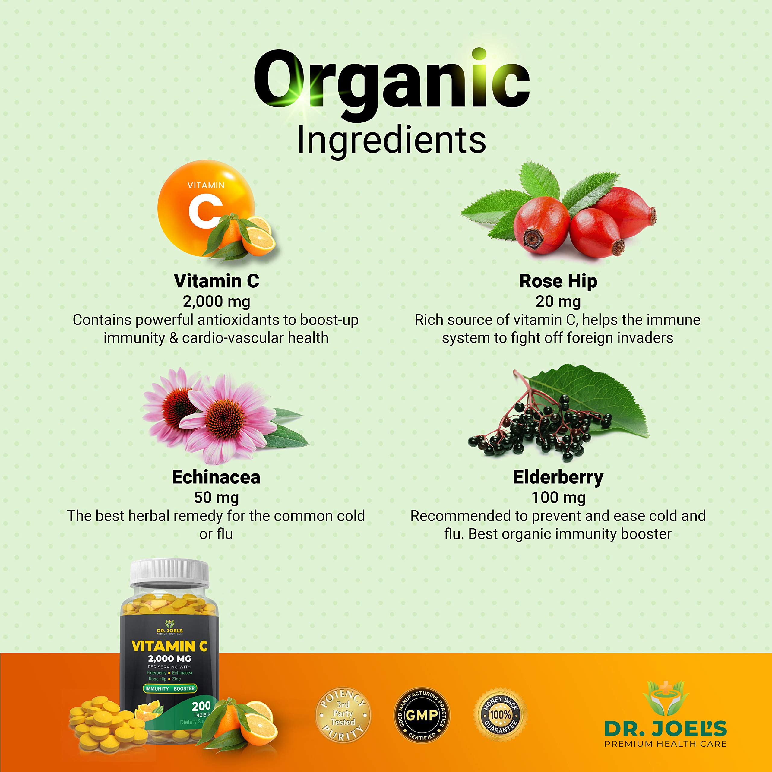 Vitamin C 2000mg Tablets with Zinc & Elderberry for Immune Support 200 Ct
