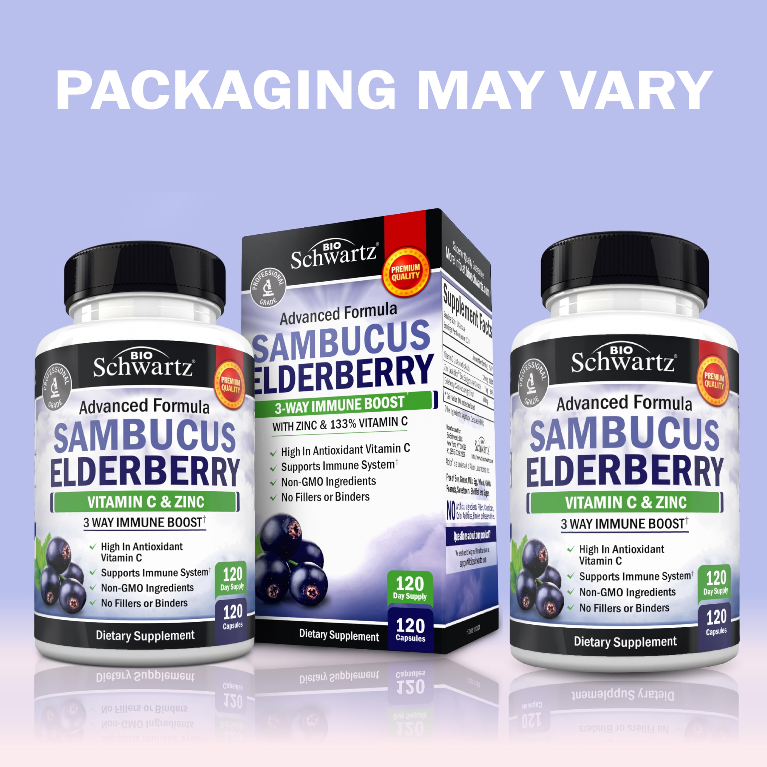 Elderberry Capsules with Vitamin C & Zinc for Immune Support 120 Ct