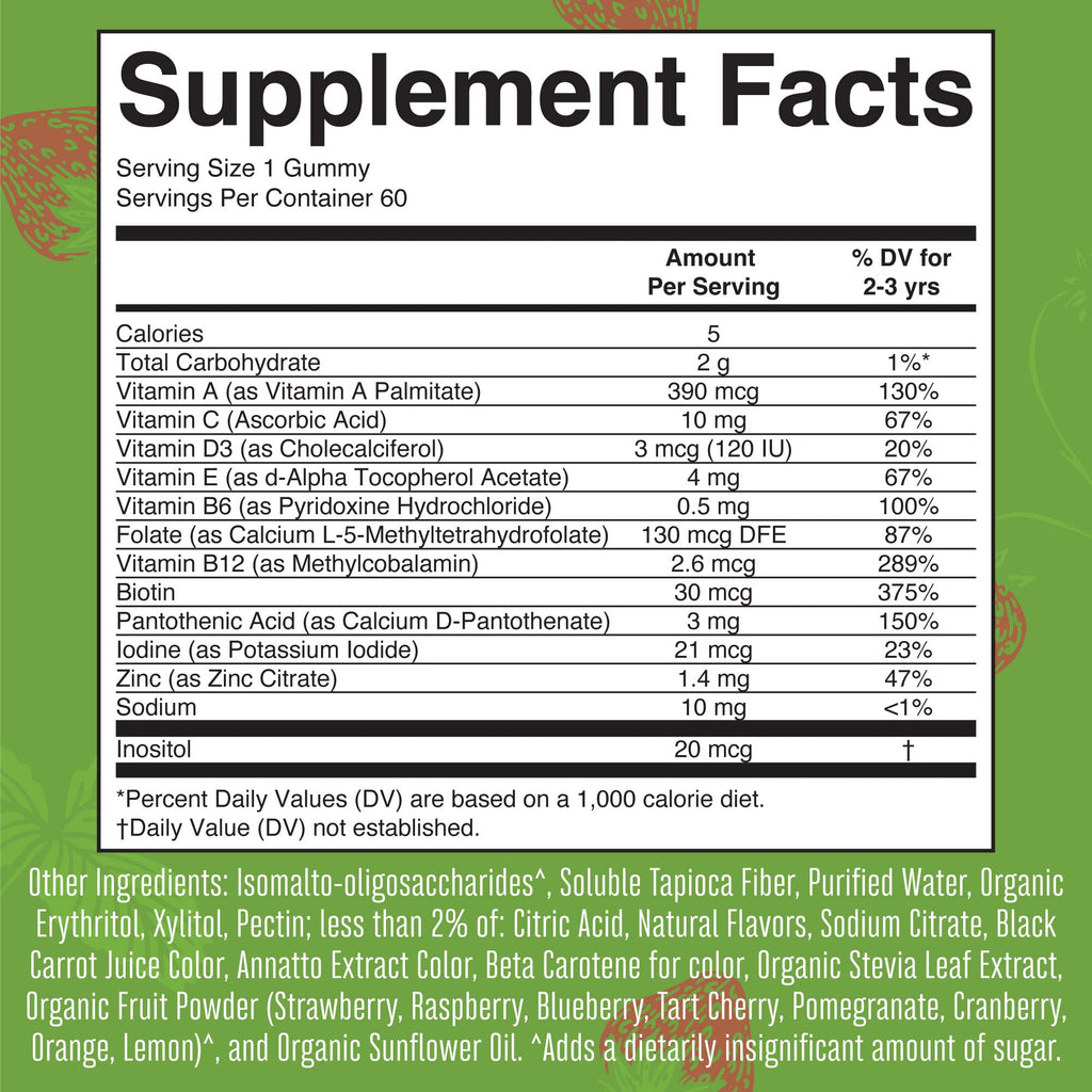 Kids Sugar Free Multivitamin Gummies Vitamin C D3 Zinc 60 Count