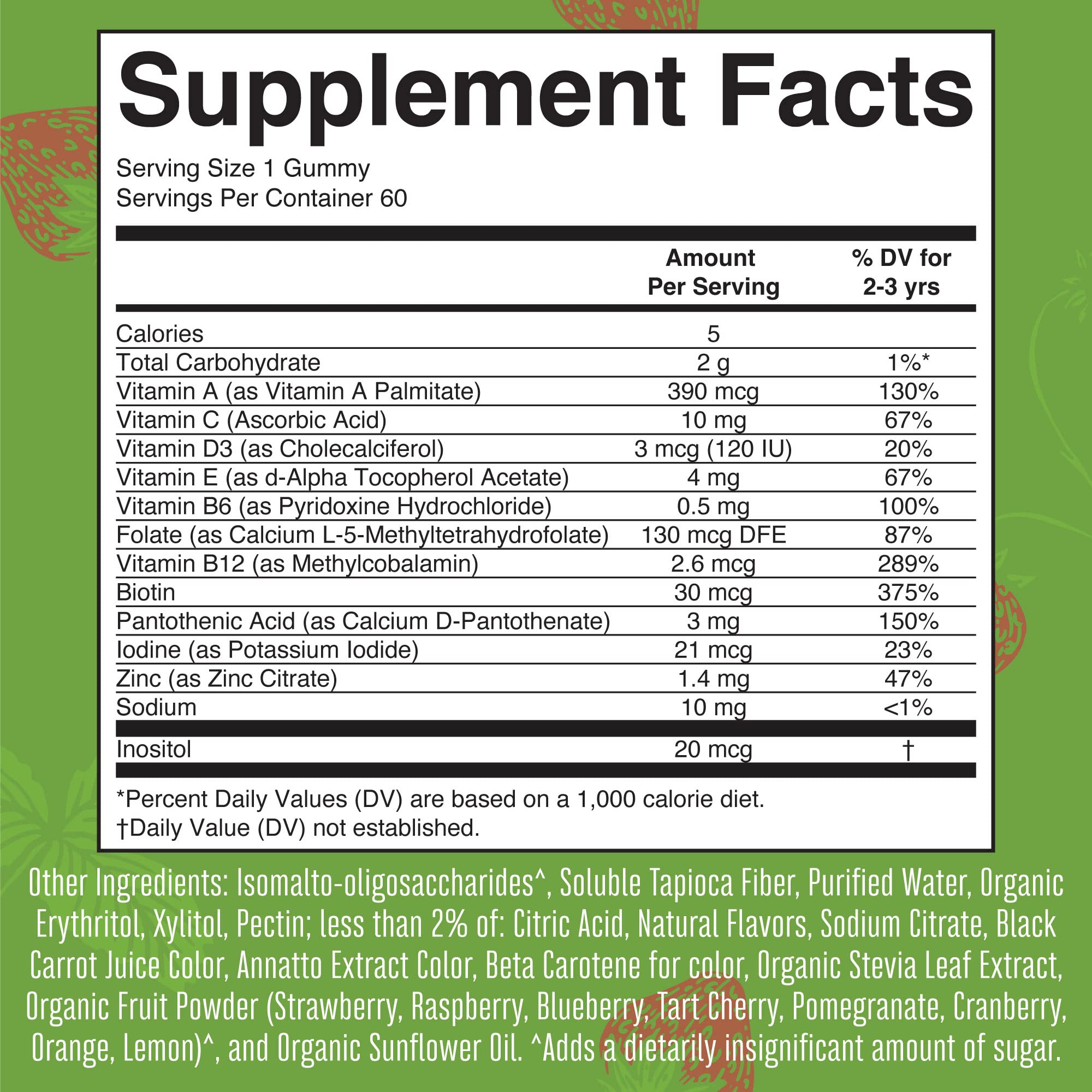 Kids Sugar Free Multivitamin Gummies Vitamin C D3 Zinc 60 Count