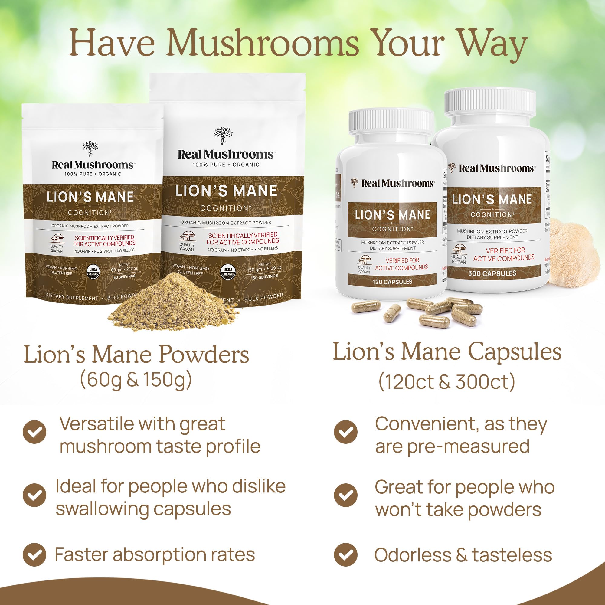 Lion’s Mane Mushroom Capsules for Cognition, Focus & Brain Support 120 Ct