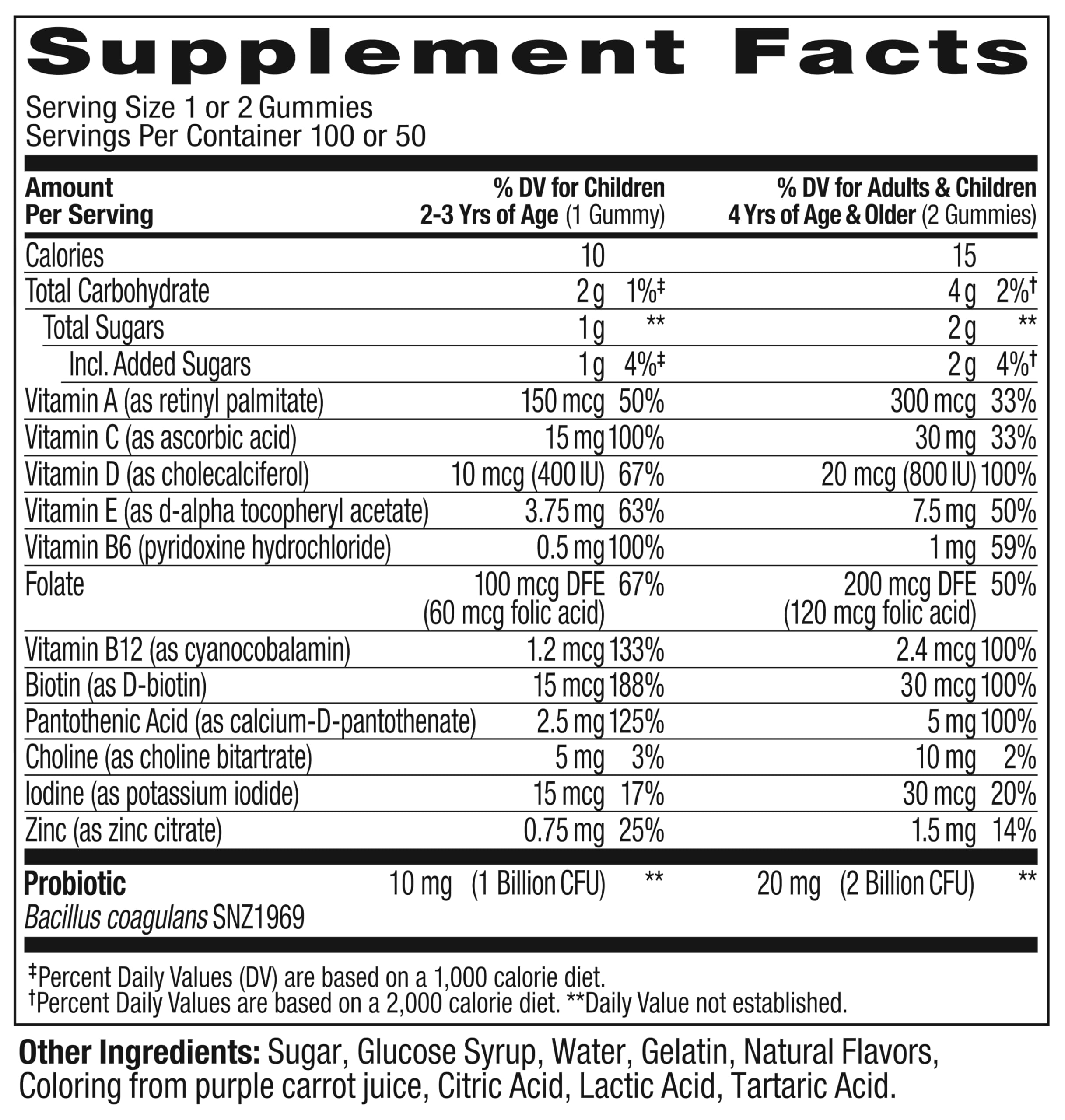 Kids Multivitamin Probiotic Gummies Digestive Support 100 Count