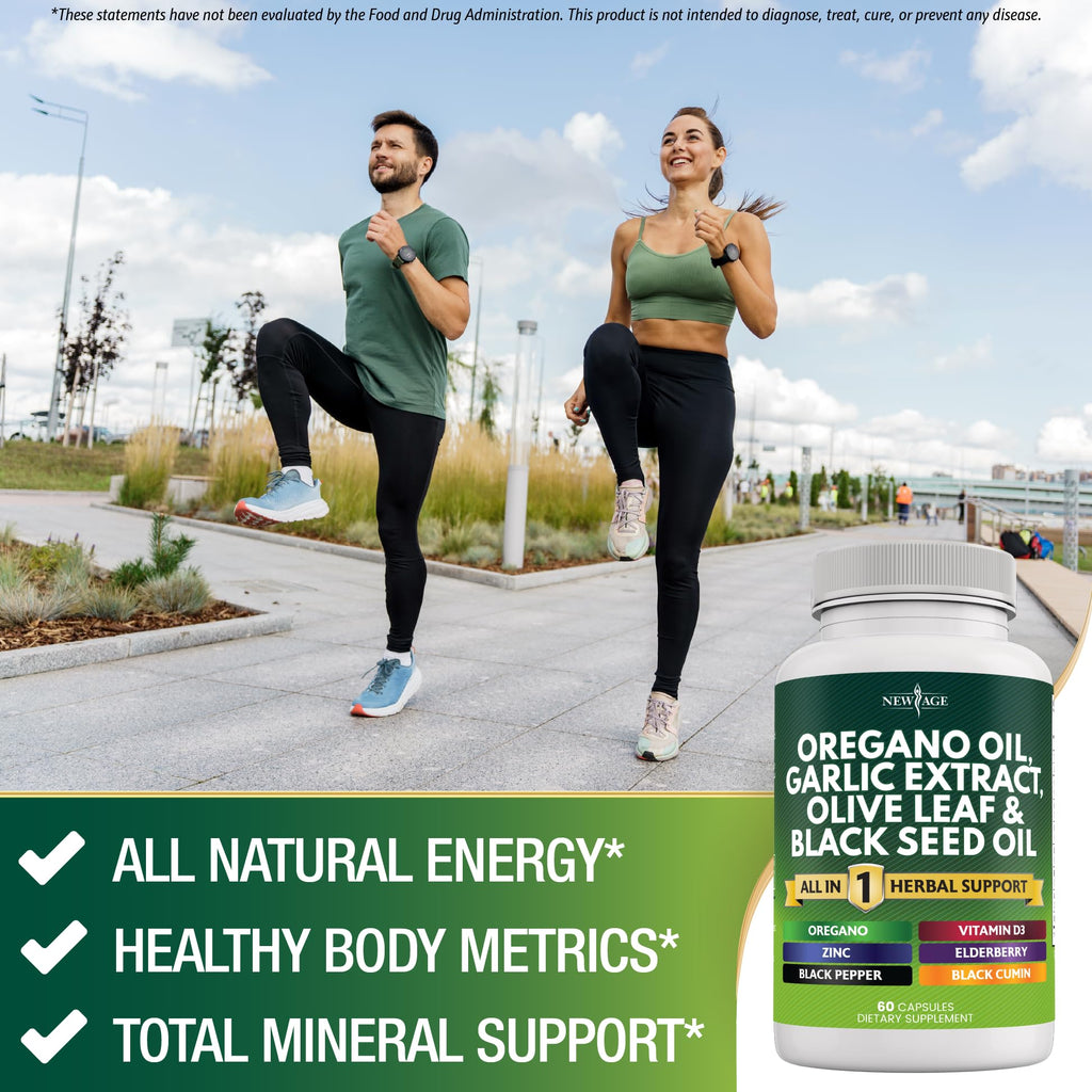 Oregano Oil Capsules with Garlic & Olive Leaf for Immune Support 120 Ct