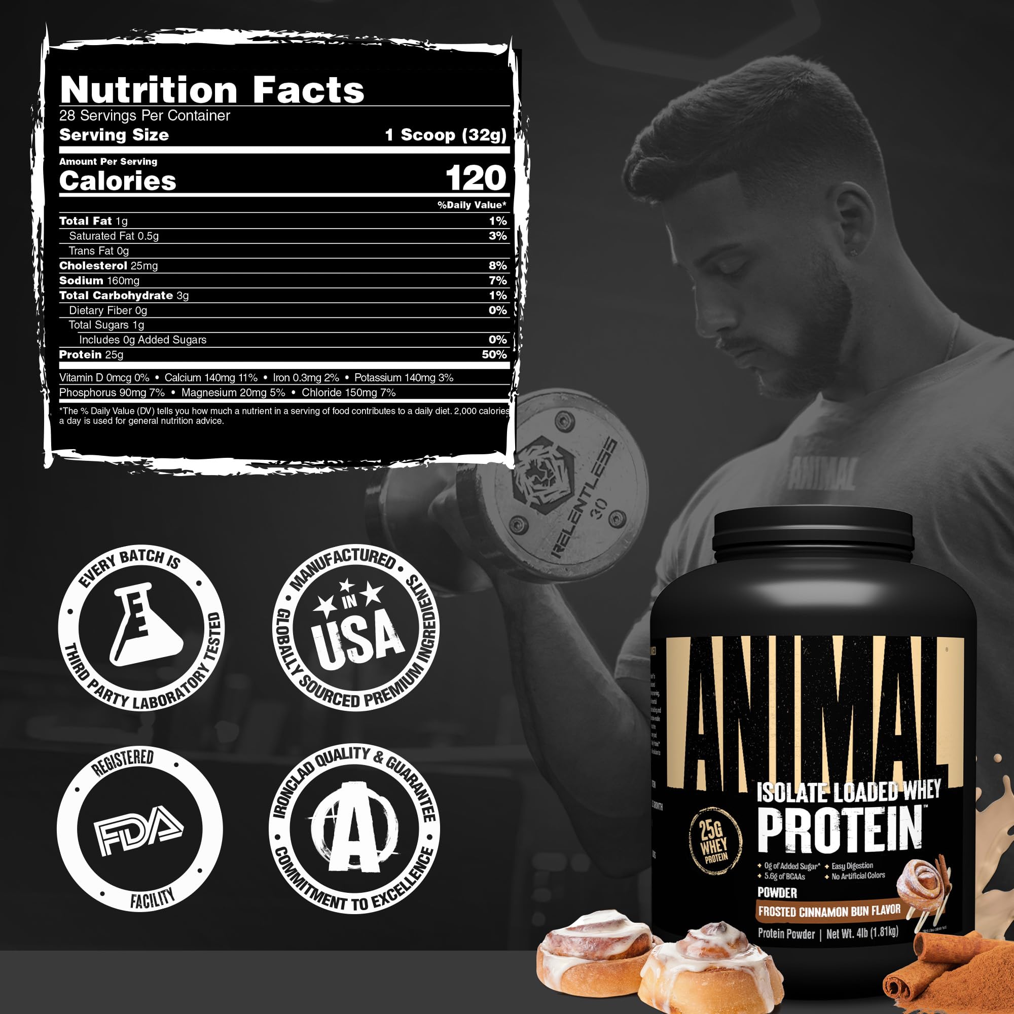 Whey Protein Isolate Cinnamon Bun 25g Protein 4 lb