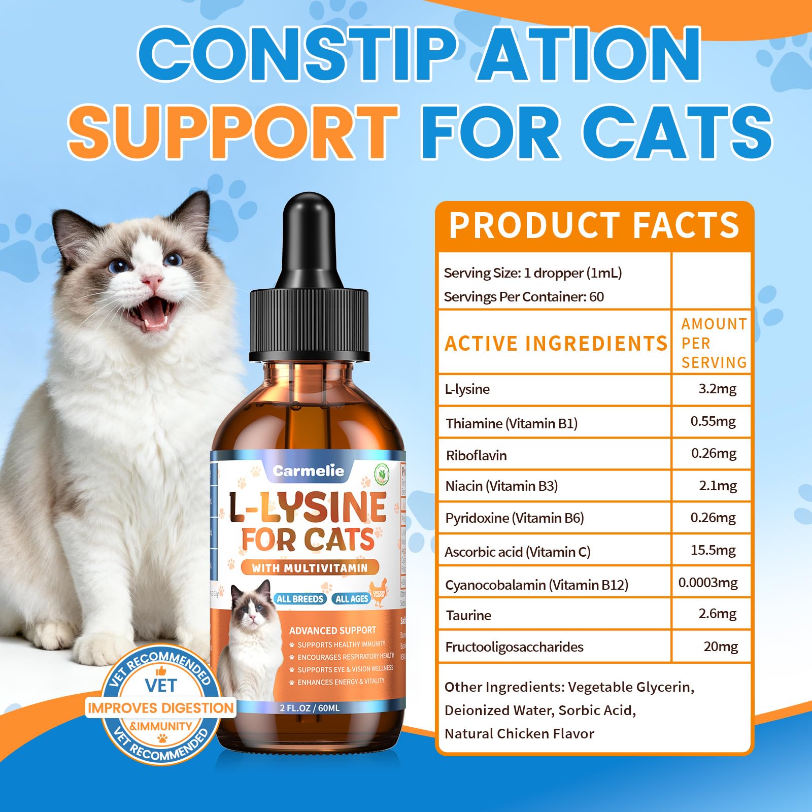 L-Lysine Liquid for Cats – Immune & Respiratory Support 60ml